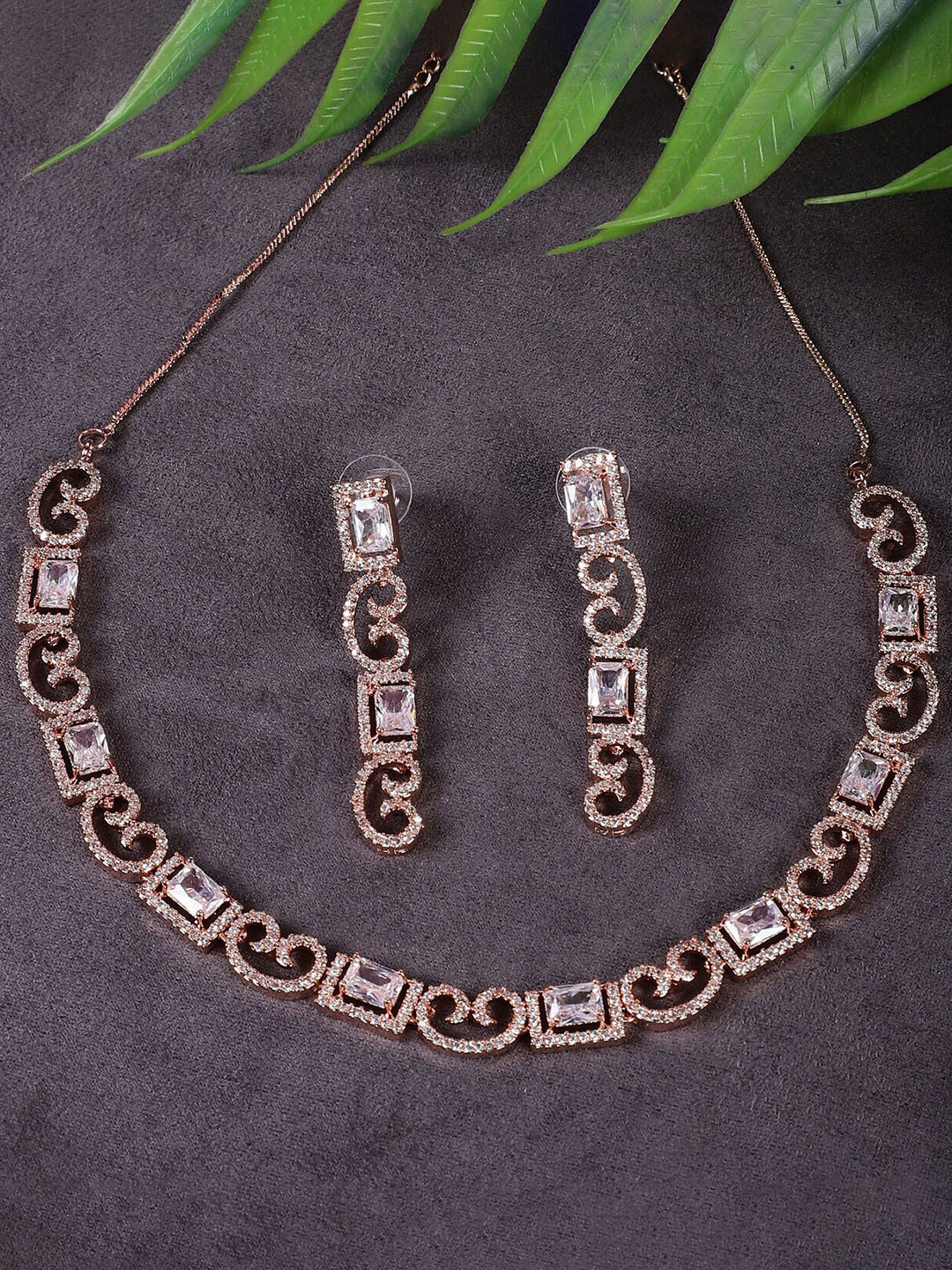 

STEORRA JEWELS Gold-Plated AD-Studded Jewellery Set