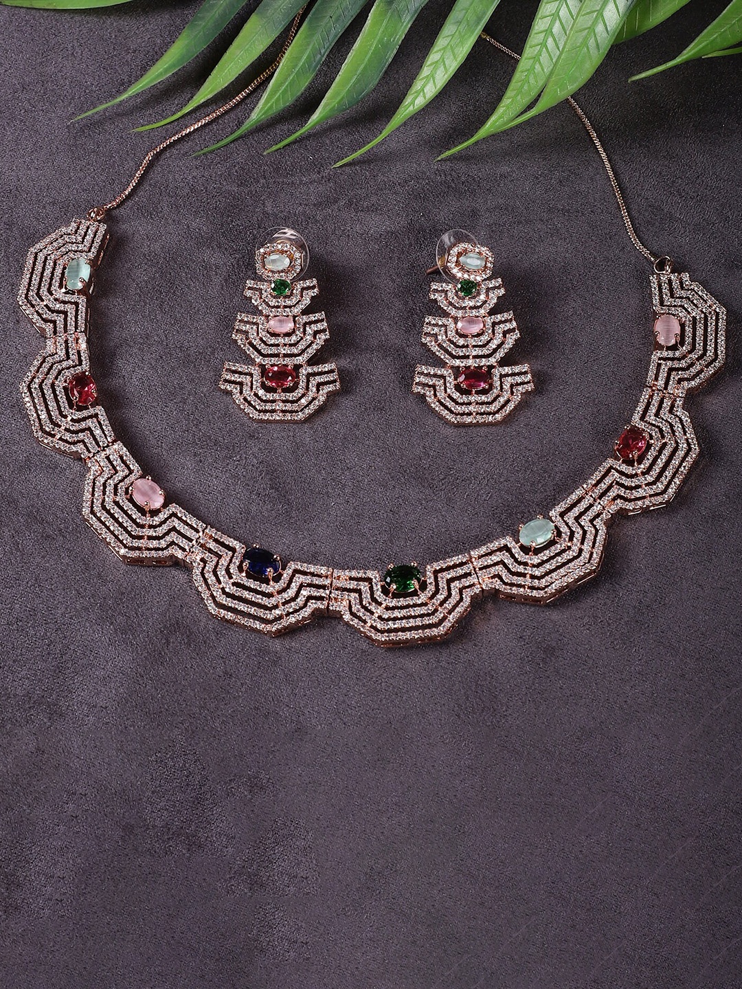 

STEORRA JEWELS Gold-Plated AD-Studded Jewellery Set