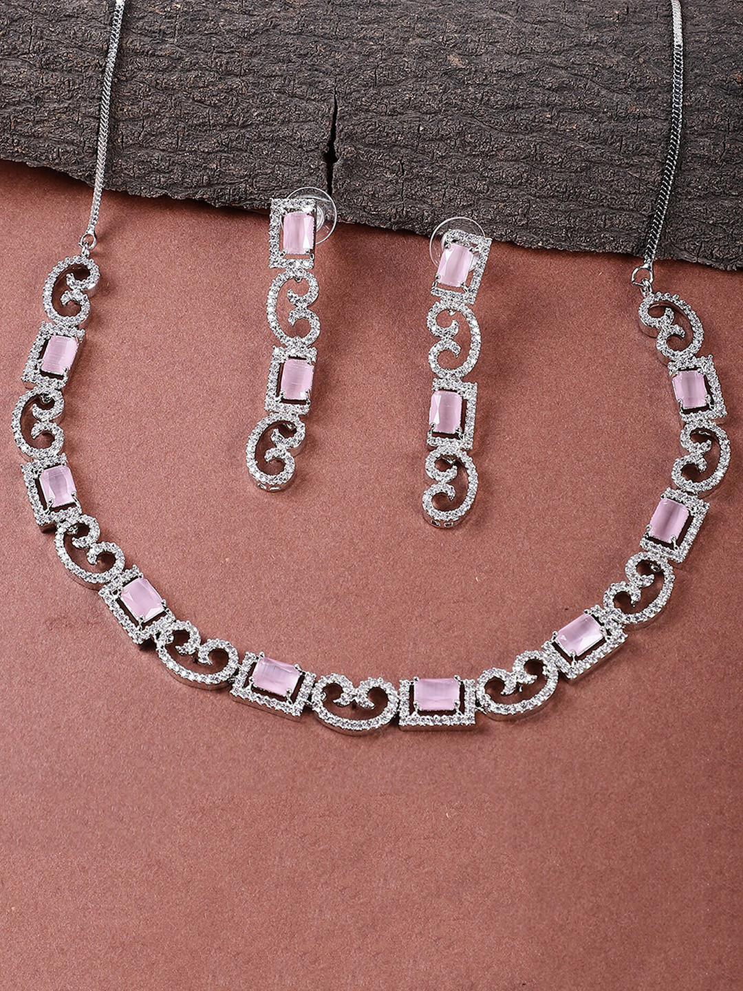 

STEORRA JEWELS Gold-Plated AD Stone-Studded Jewellery Set, Silver