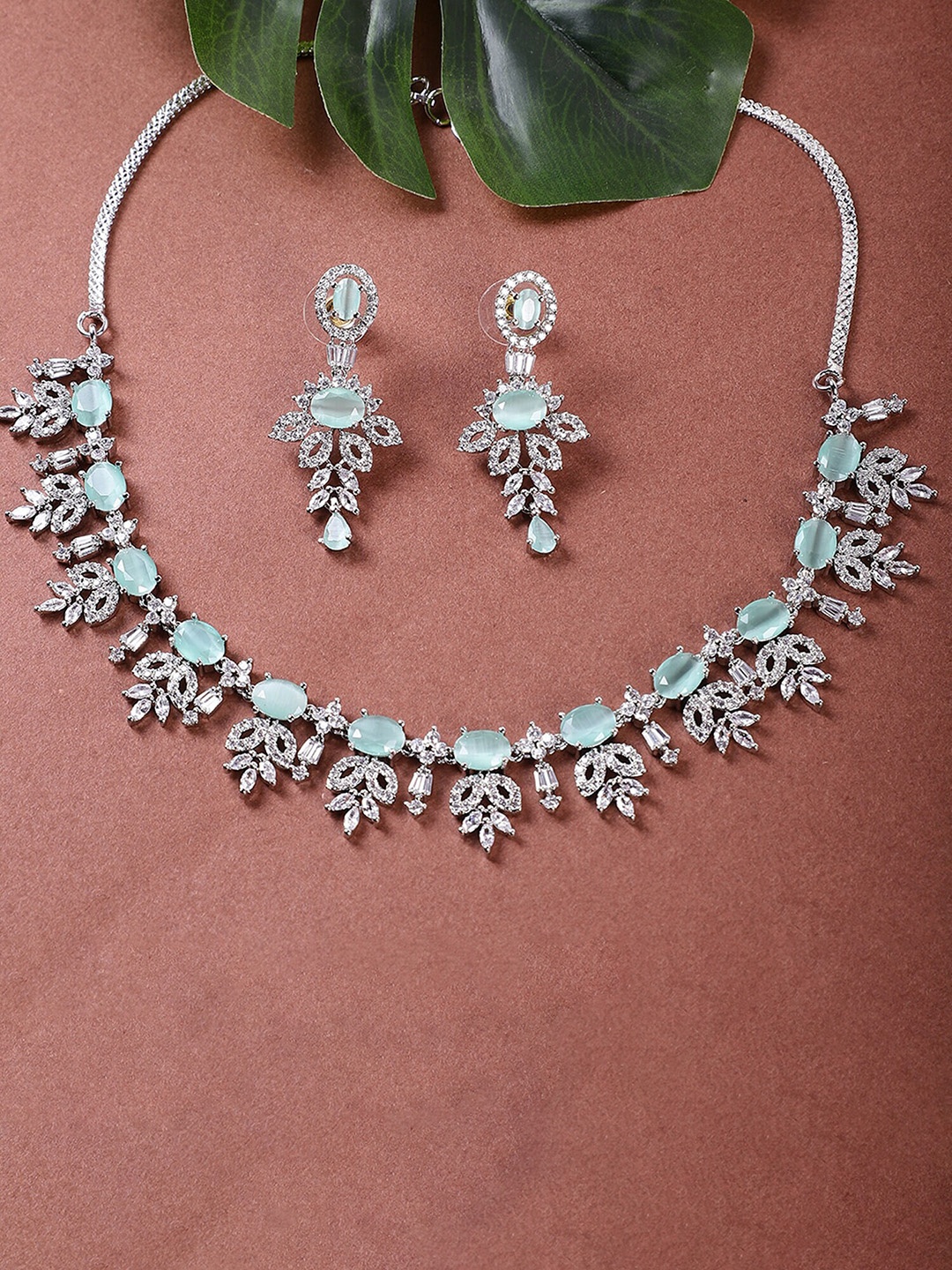 

STEORRA JEWELS Gold-Plated AD Stone-Studded Jewellery Set, Silver