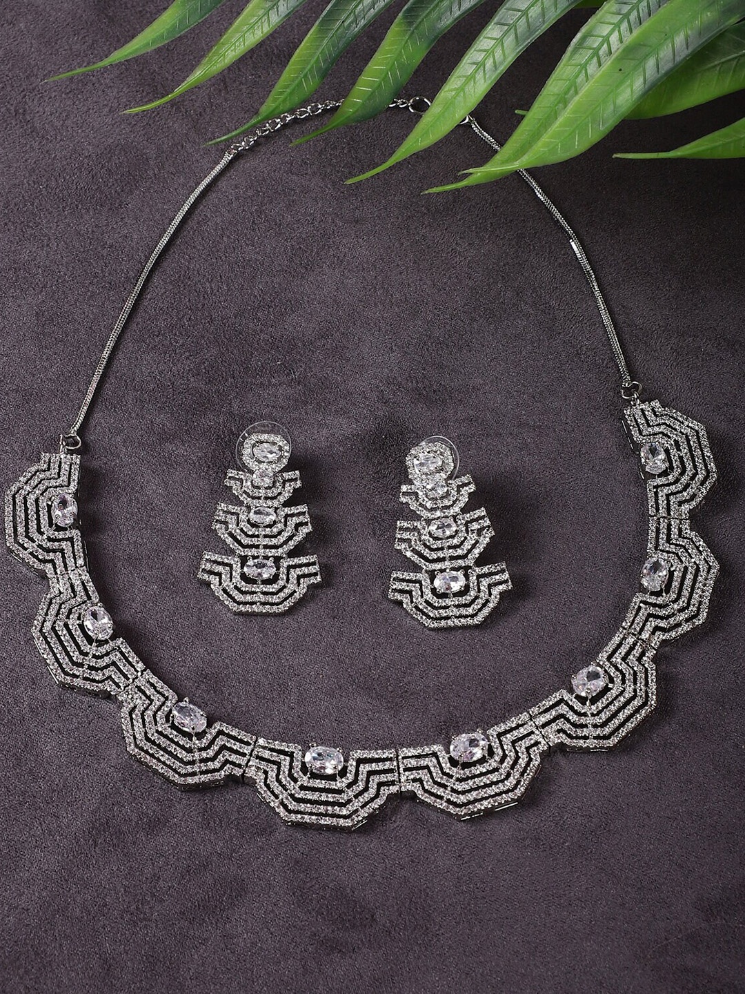 

STEORRA JEWELS Silver-Plated AD Studded Jewellery Set