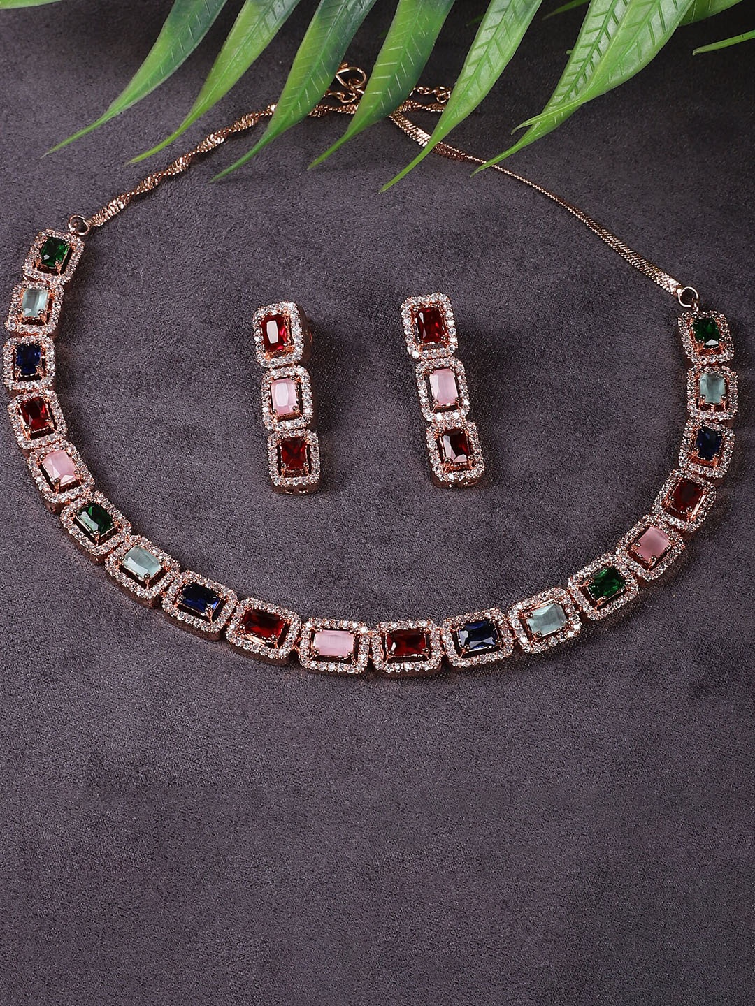 

STEORRA JEWELS Gold-Plated AD-Studded Jewellery Set
