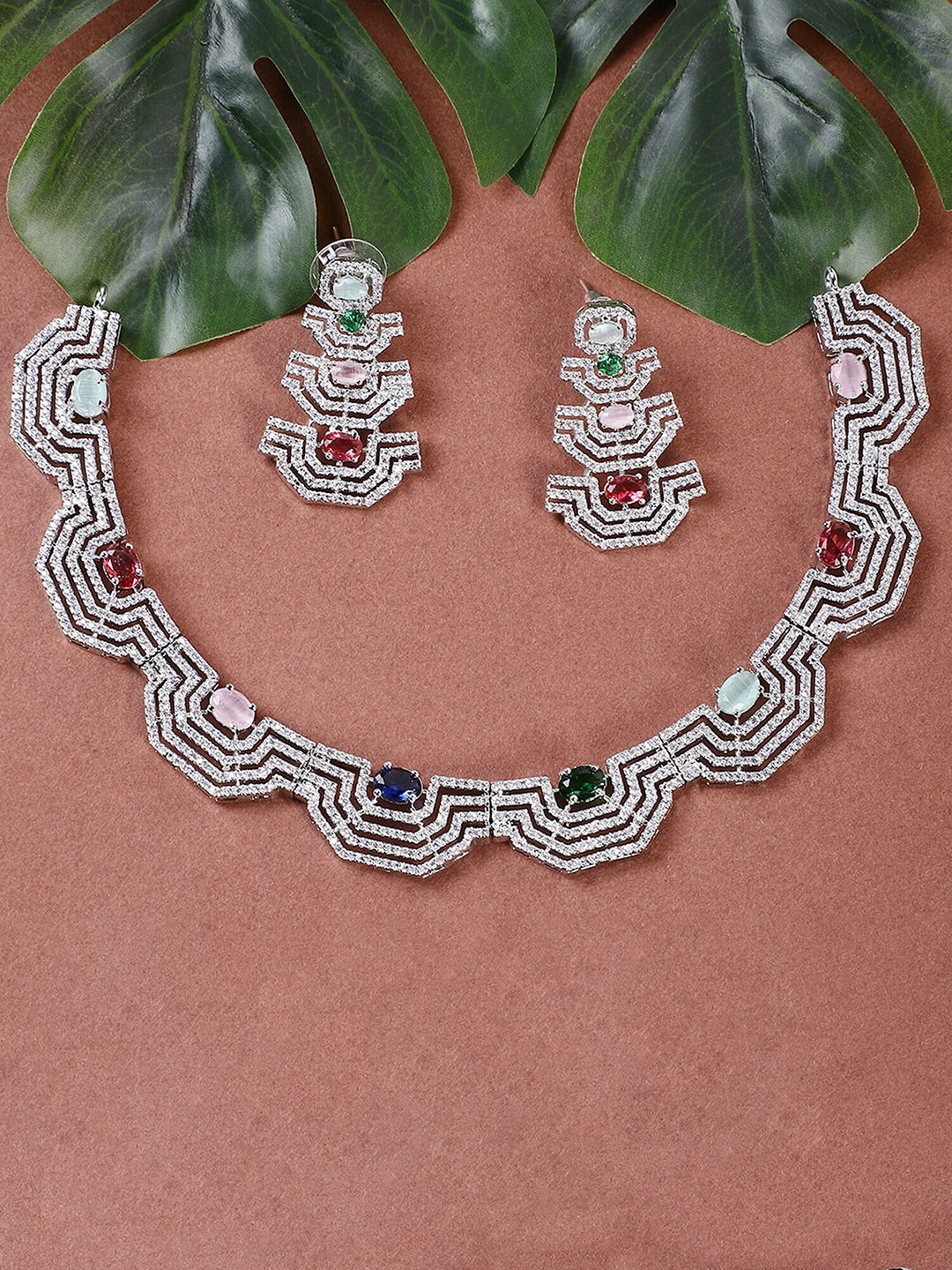 

STEORRA JEWELS Gold-Plated AD-Studded Jewellery Set
