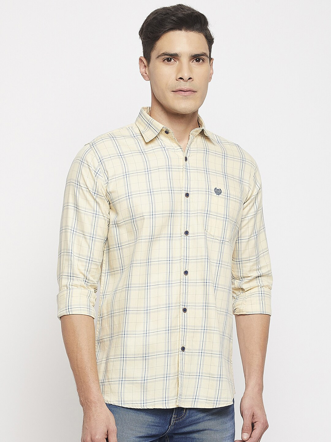 

Duke Men Comfort Slim Fit Checked Cotton Casual Shirt, Yellow