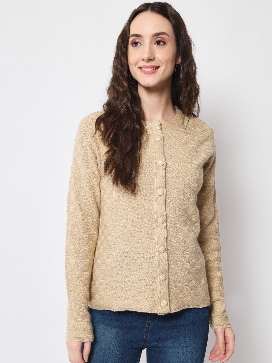 

DAiSY Women Cable Knit Acrylic Cardigan, Camel brown