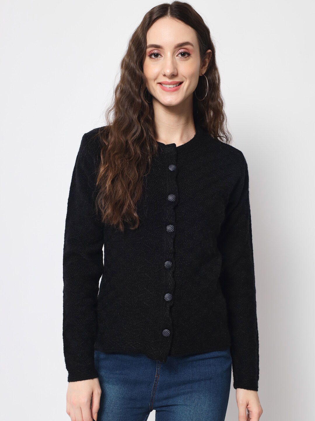 

DAiSY Women Cable Knit Acrylic Cardigan, Black