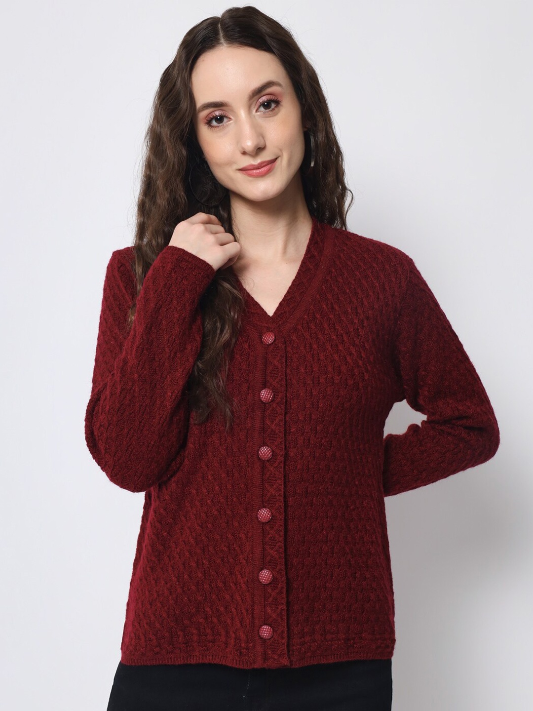 

DAiSY Women Cable Knit Cardigan, Maroon