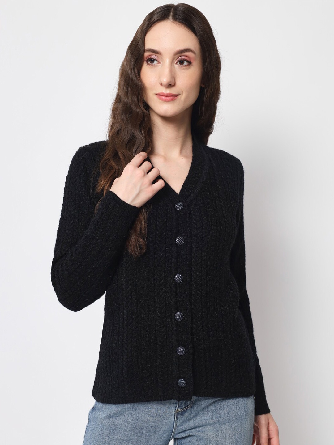 

DAiSY Women Cable Knit Acrylic Cardigan, Black