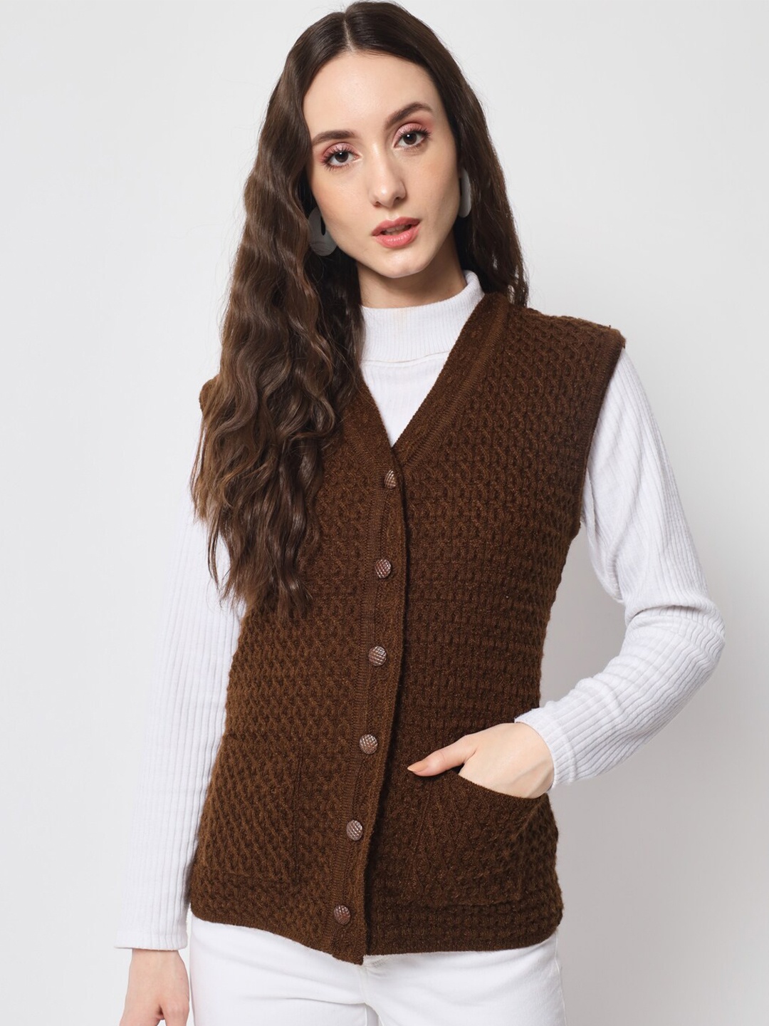 

DAiSY Women Cable Knit Acrylic Cardigan, Brown