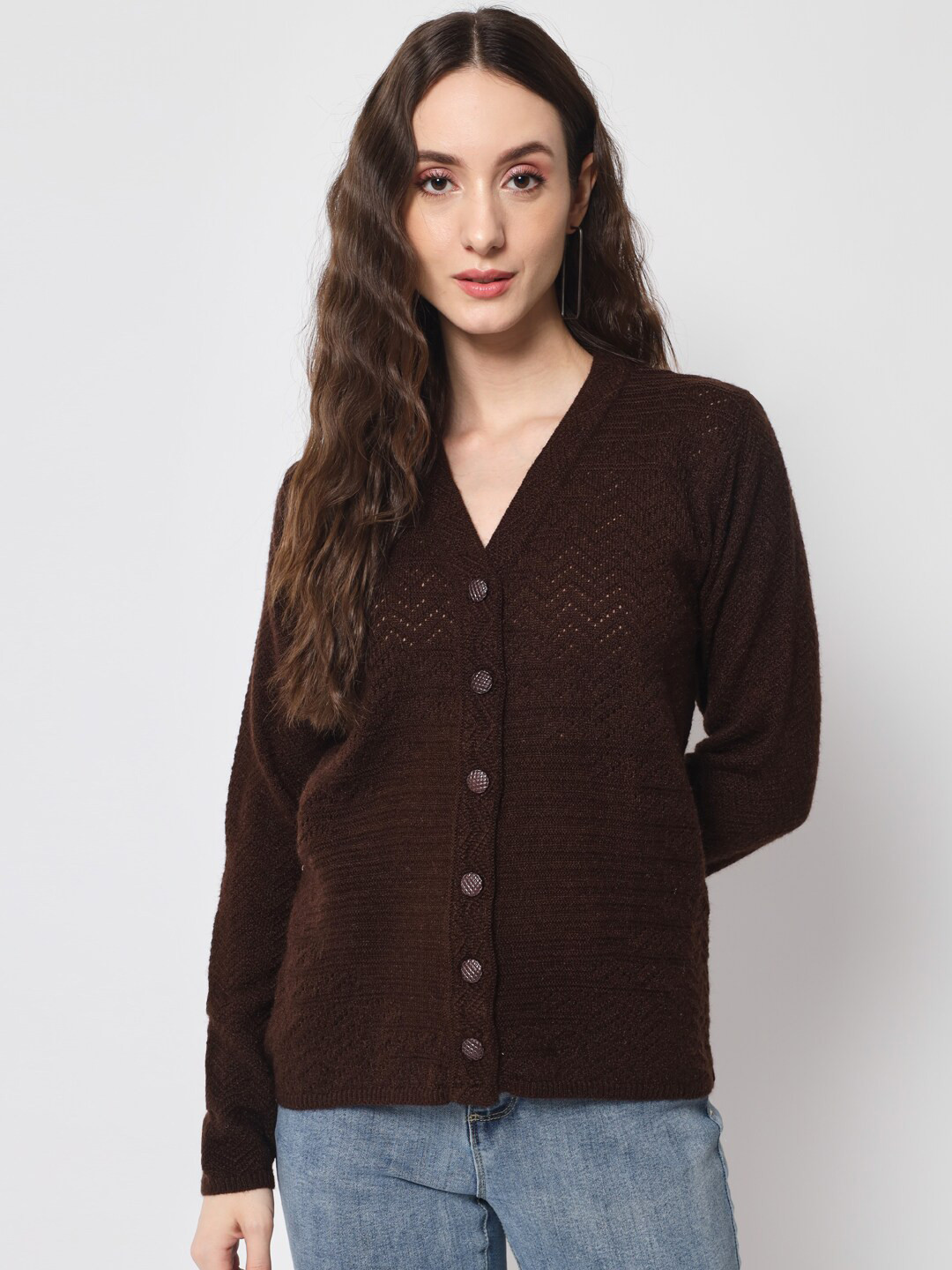 

DAiSY Women Acrylic Cardigan, Brown