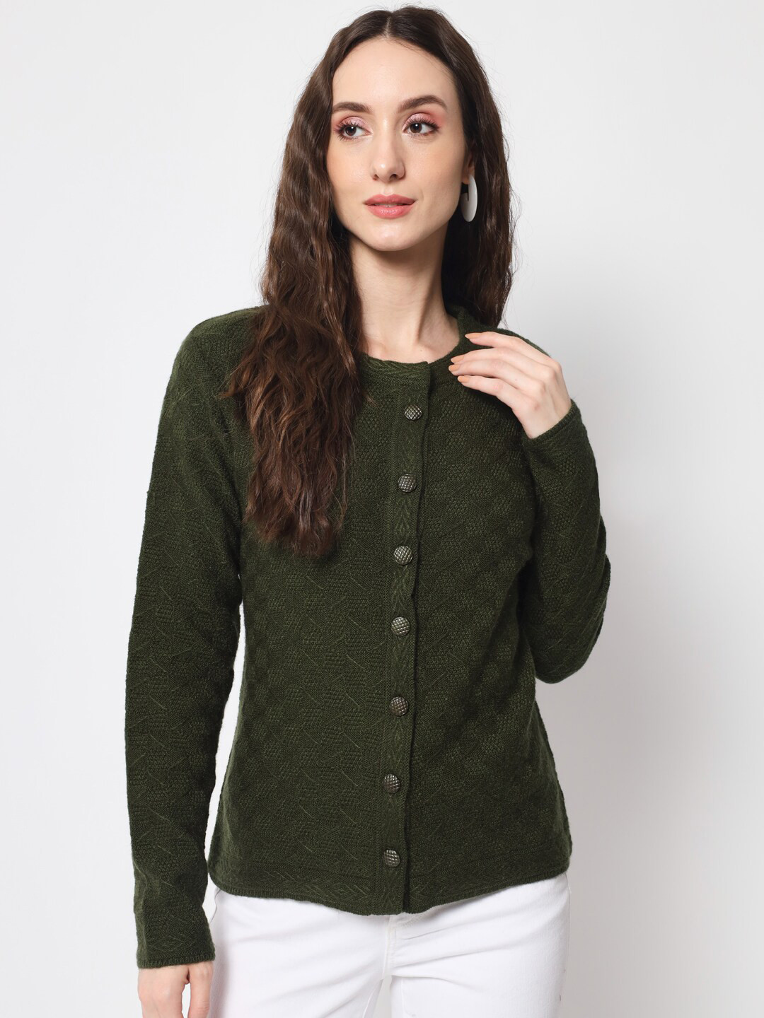 

DAiSY Women Cable Knit Sleeveless Cardigan Acrylic Sweater, Green