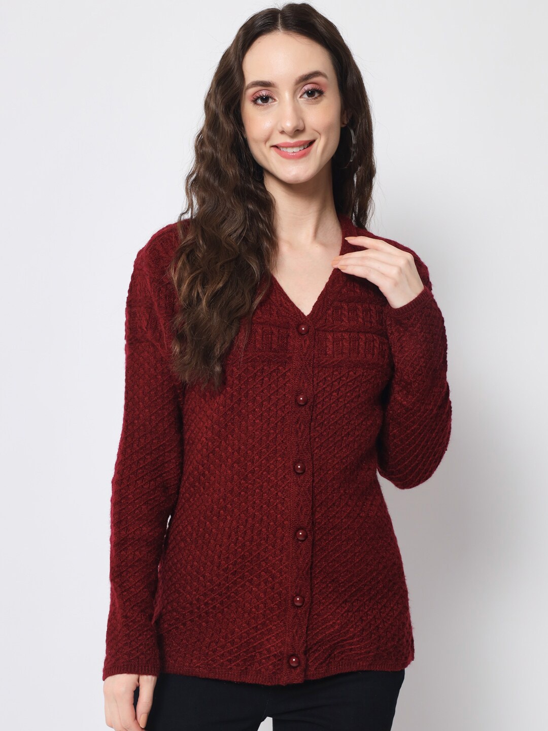 

DAiSY Women Cable Knit Longline Cardigan, Maroon