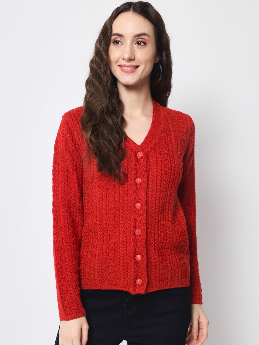 

DAiSY Women Cable Knit Cardigan, Red
