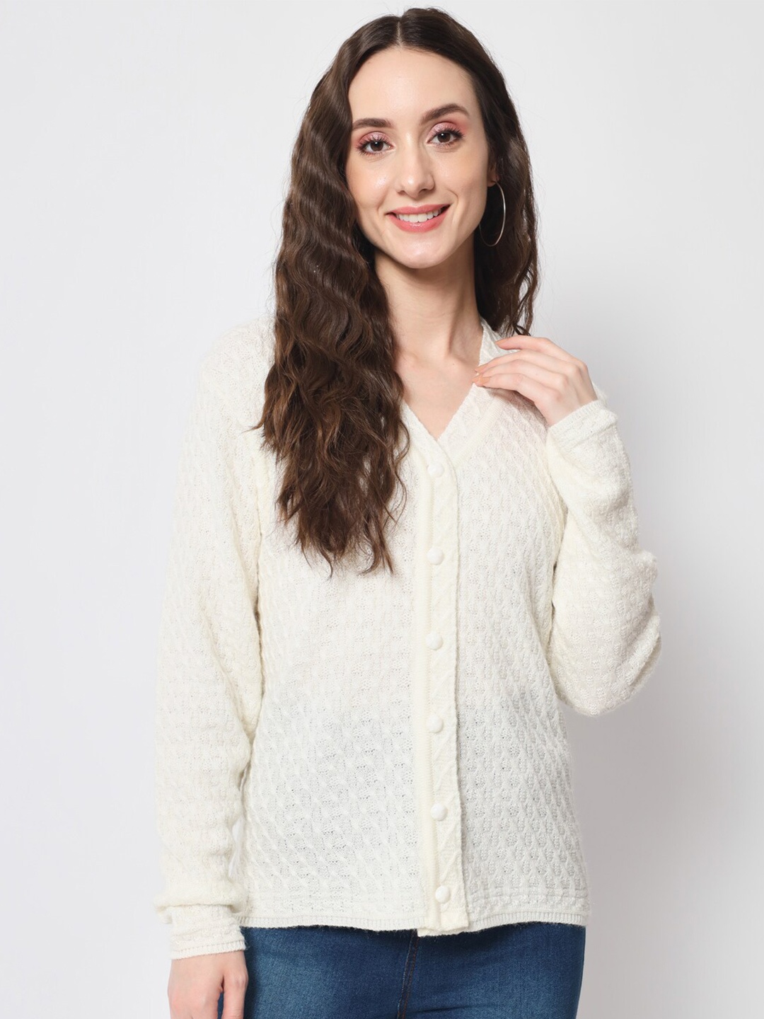 

DAiSY Women Cable Knit Cardigan, White