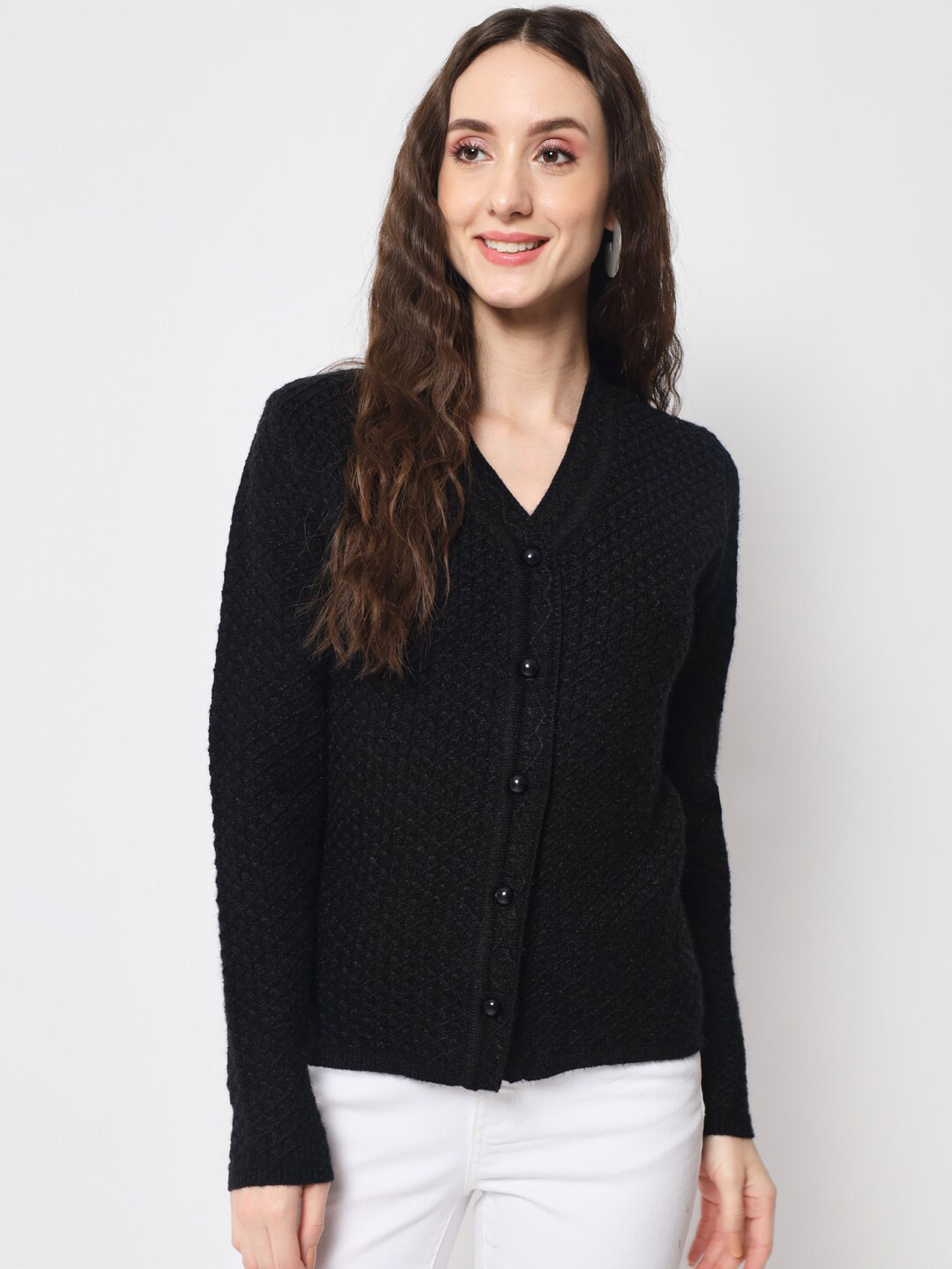 

DAiSY Women Cable Knit Acrylic Cardigan, Black