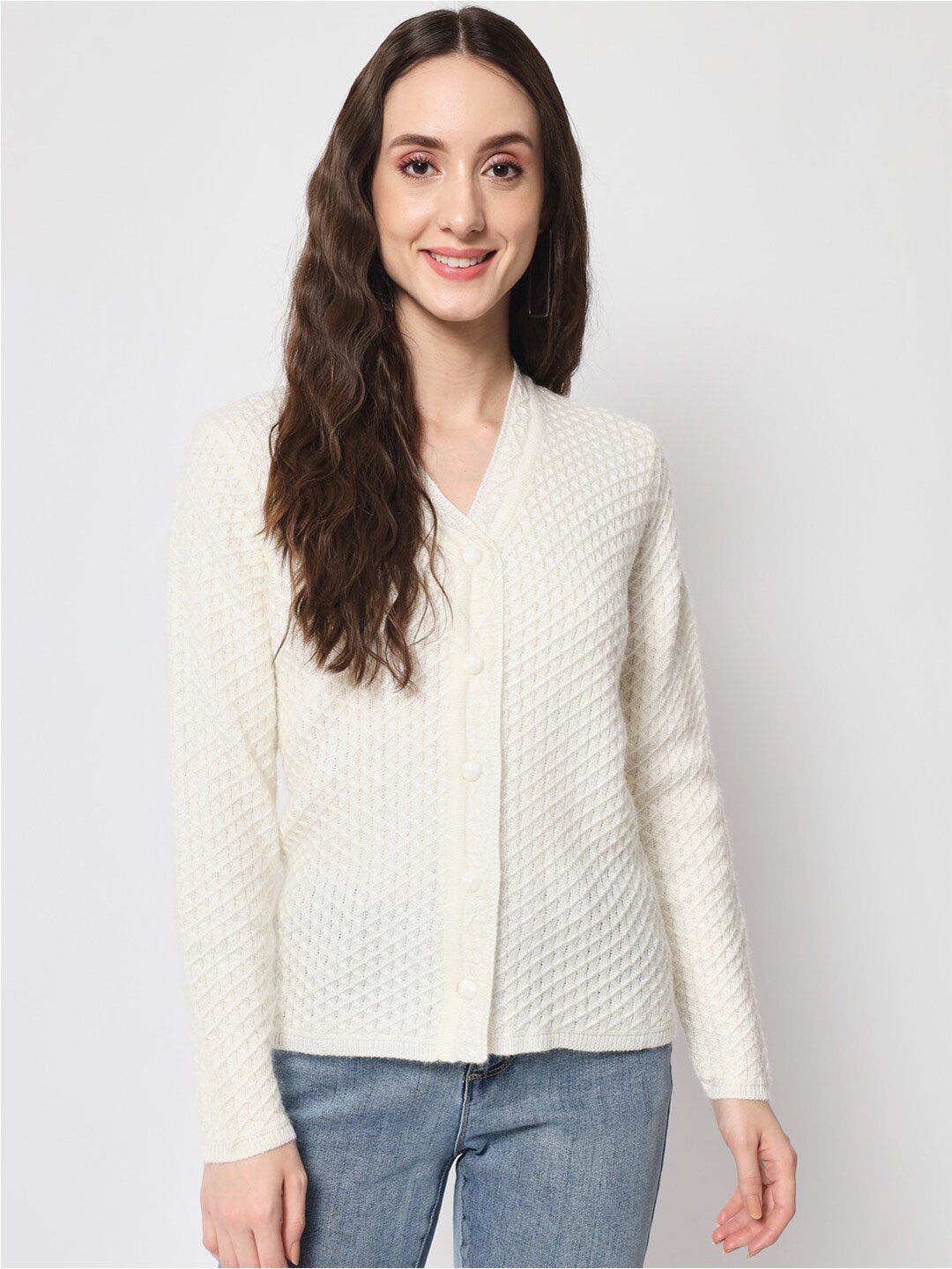 

DAiSY Women Cable Knit Cardigan, White