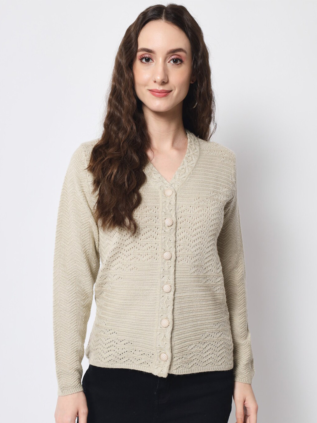 

DAiSY Women Cable Knit Sleeveless Cardigan Acrylic Sweater, Beige