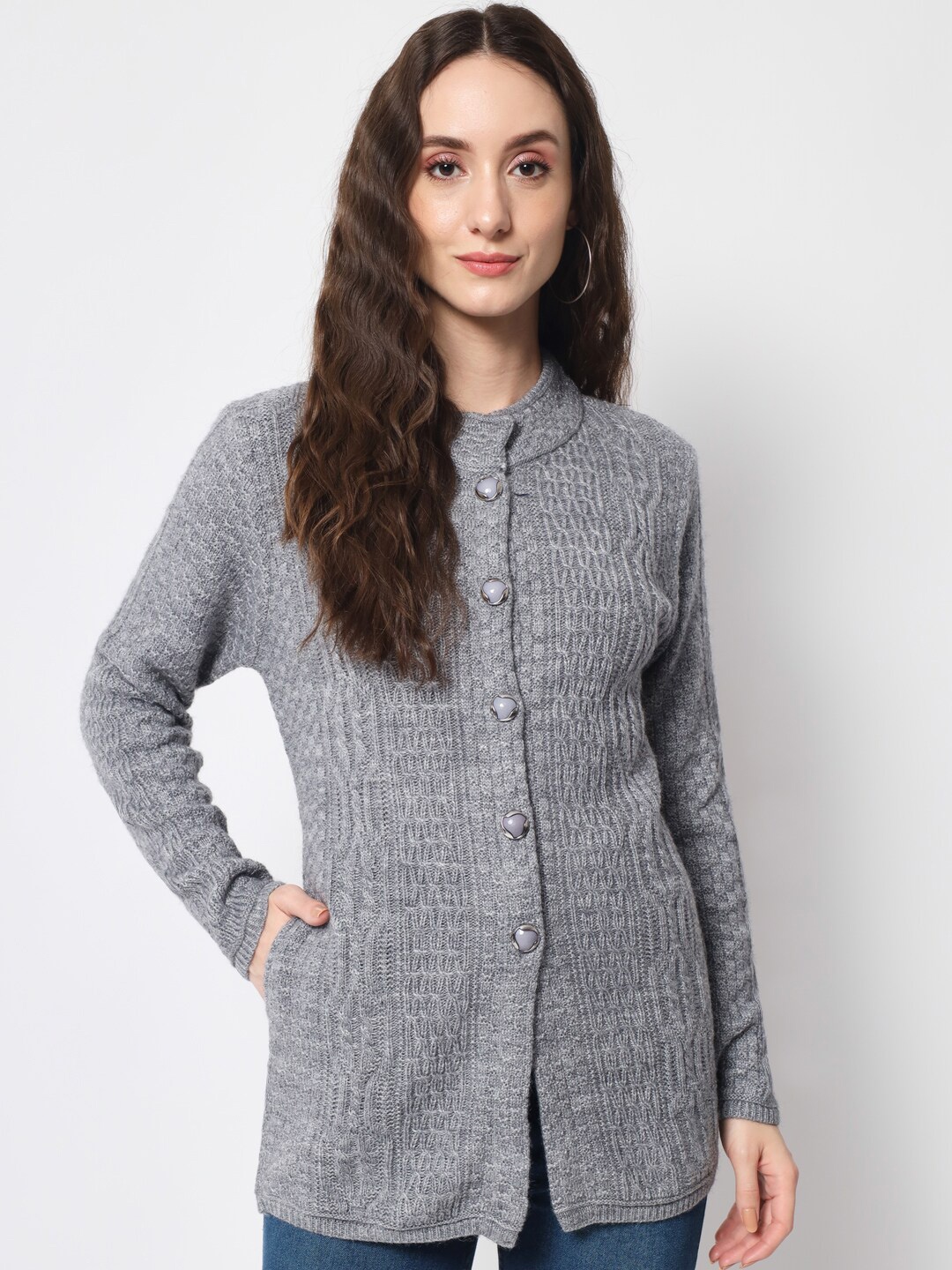 

DAiSY Women Cable Knit Longline Cardigan, Grey