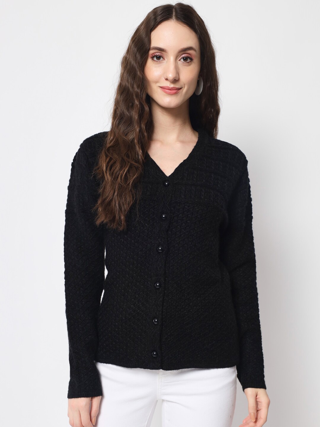 

DAiSY Women Cable Knit Acrylic Cardigan, Black