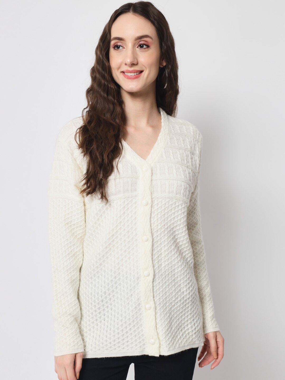 

DAiSY Women Cable Knit Cardigan Acrylic Sweater, Off white