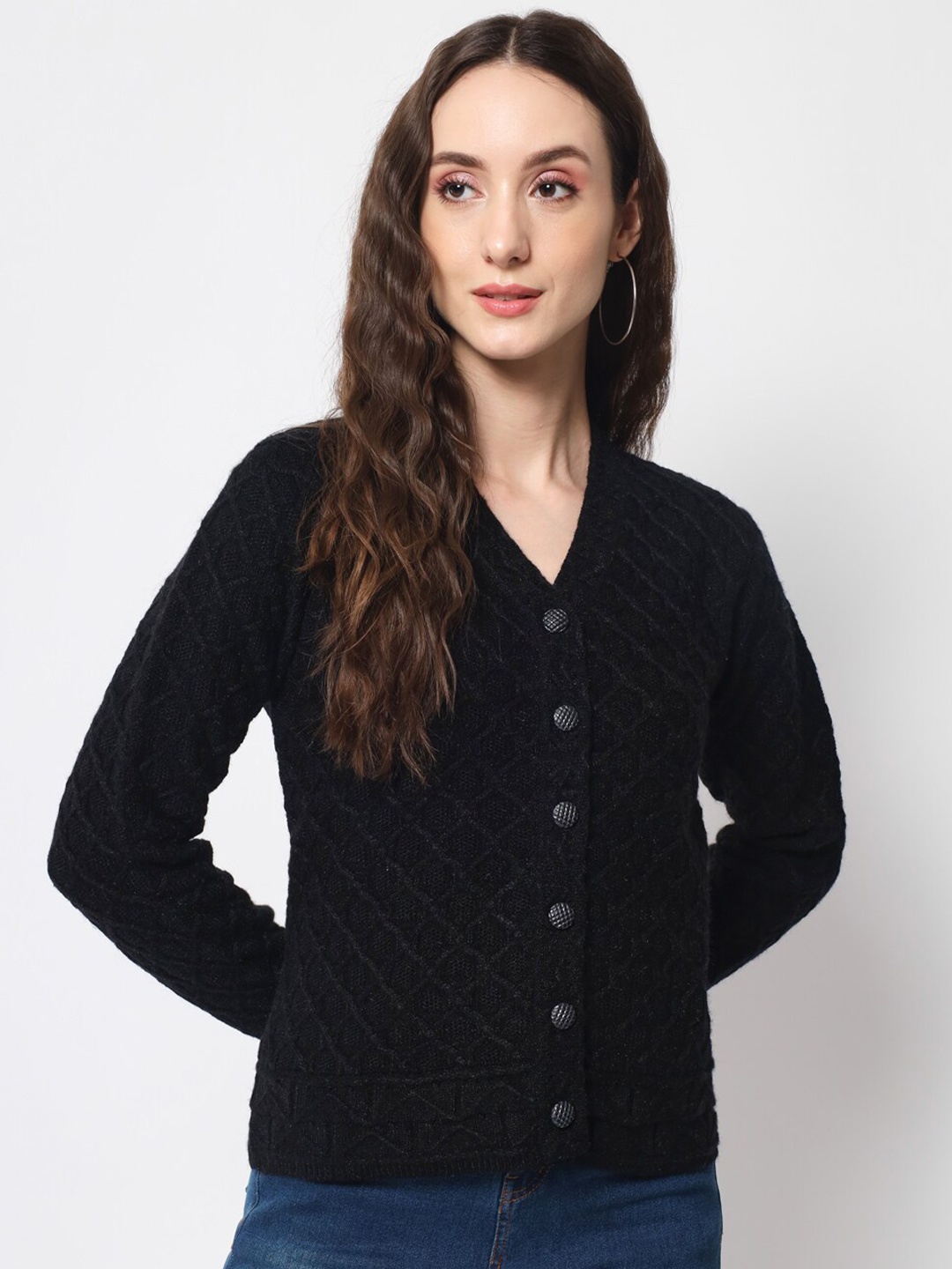 

DAiSY Women Cable Knit Cardigan Acrylic Sweater, Black