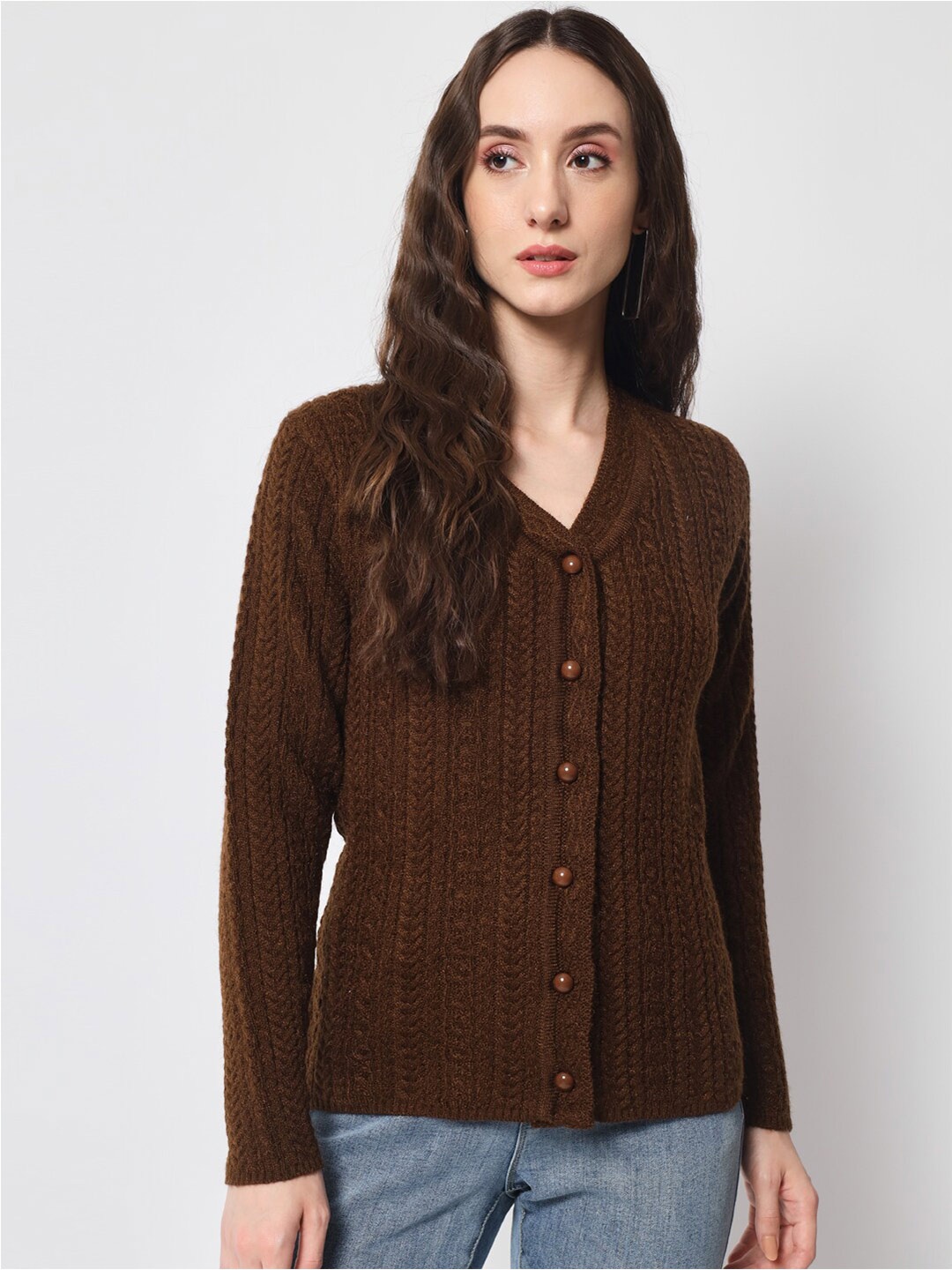 

DAiSY Women Cable Knit Cardigan, Brown