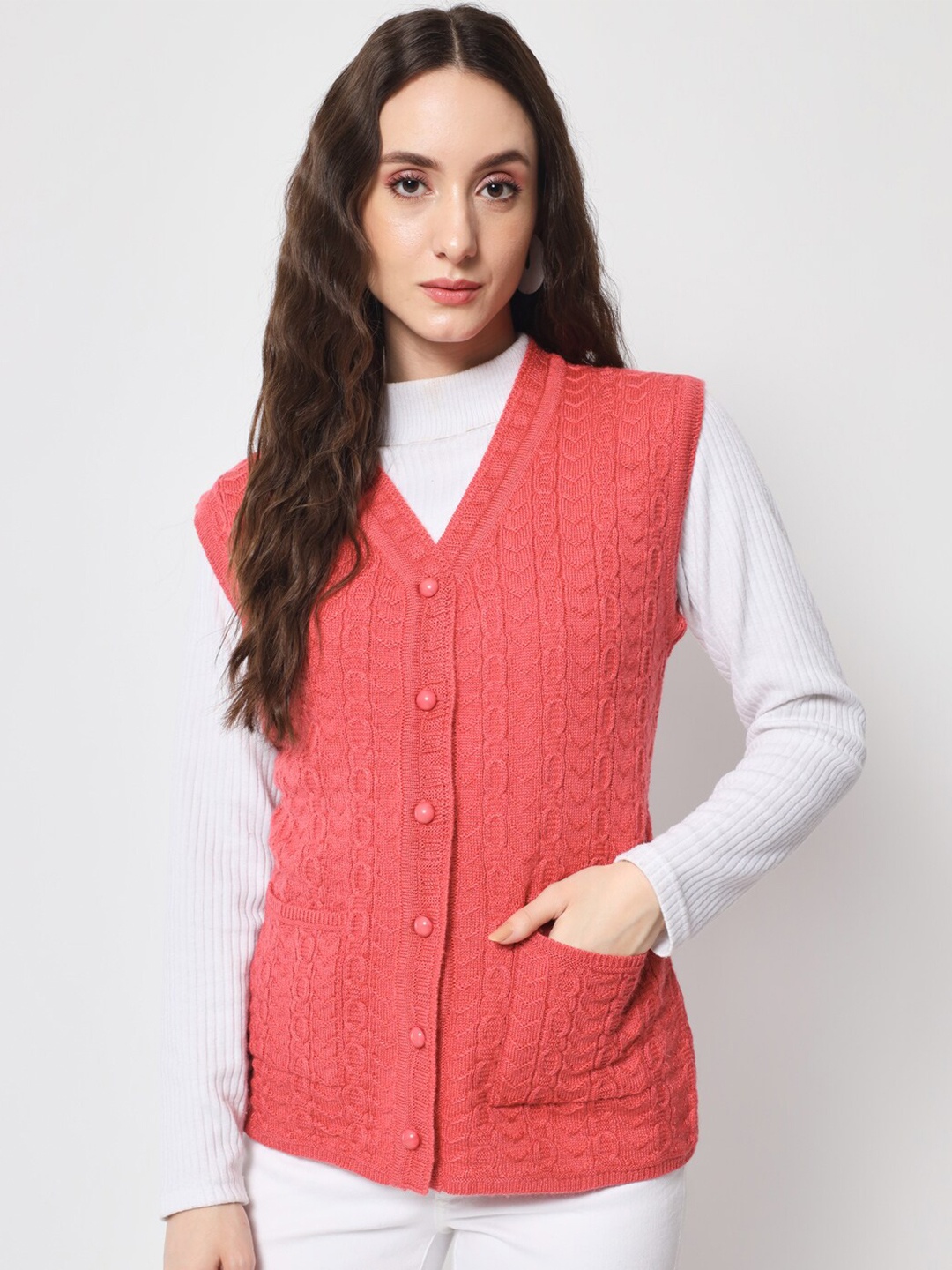 

DAiSY Women Cable Knit Cardigan, Pink