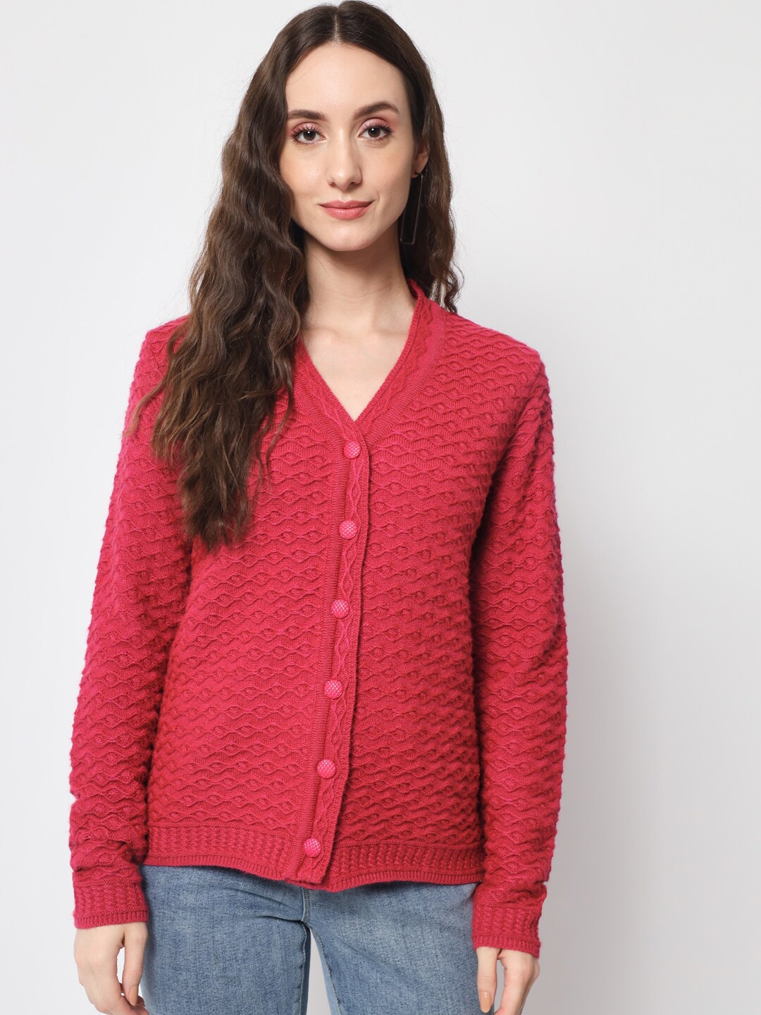 

DAiSY Women Cable Knit Cardigan Acrylic Sweater, Fuchsia