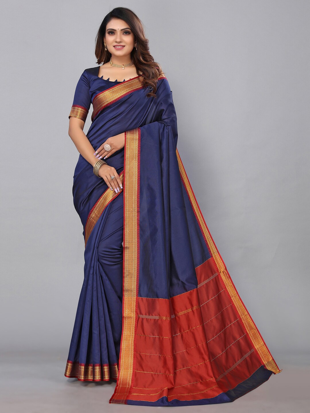 

KALINI Poly Silk Zari Saree, Navy blue