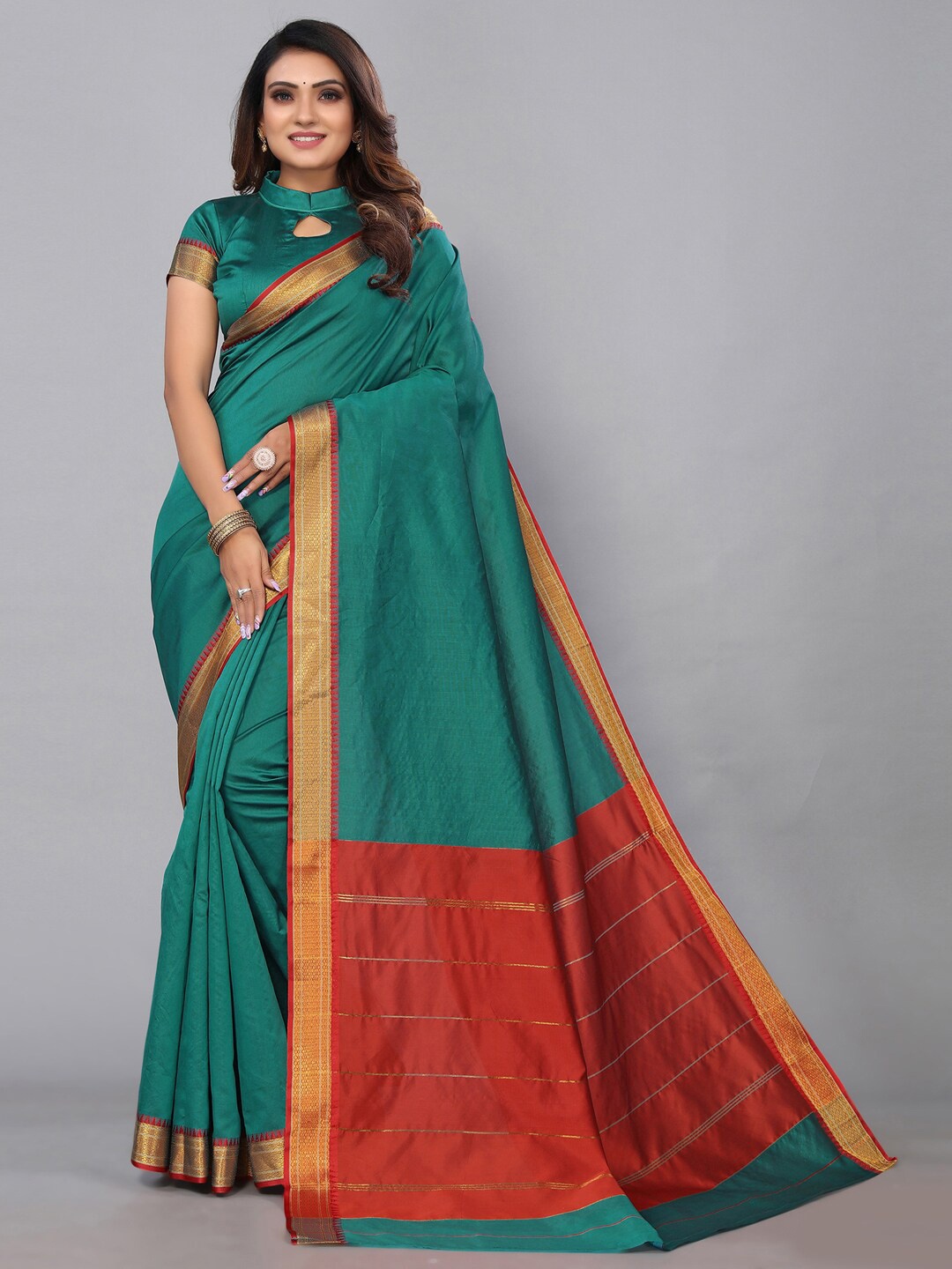

KALINI Poly Silk Zari Saree, Green