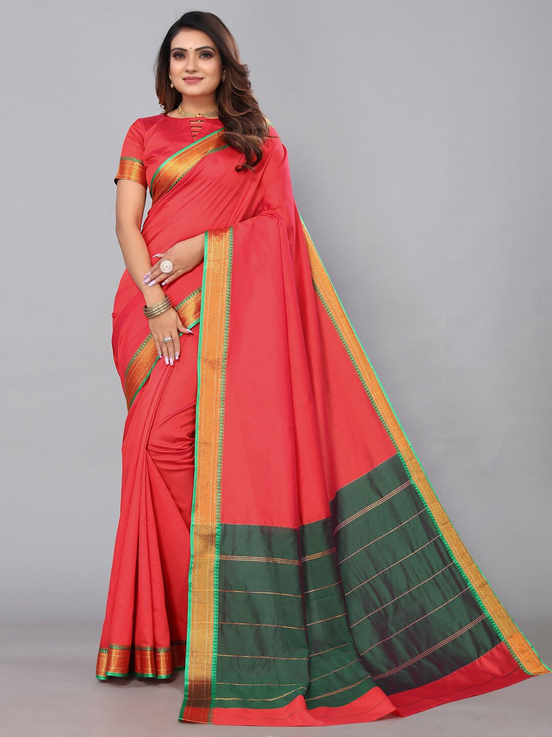 

KALINI Poly Silk Zari Saree, Red