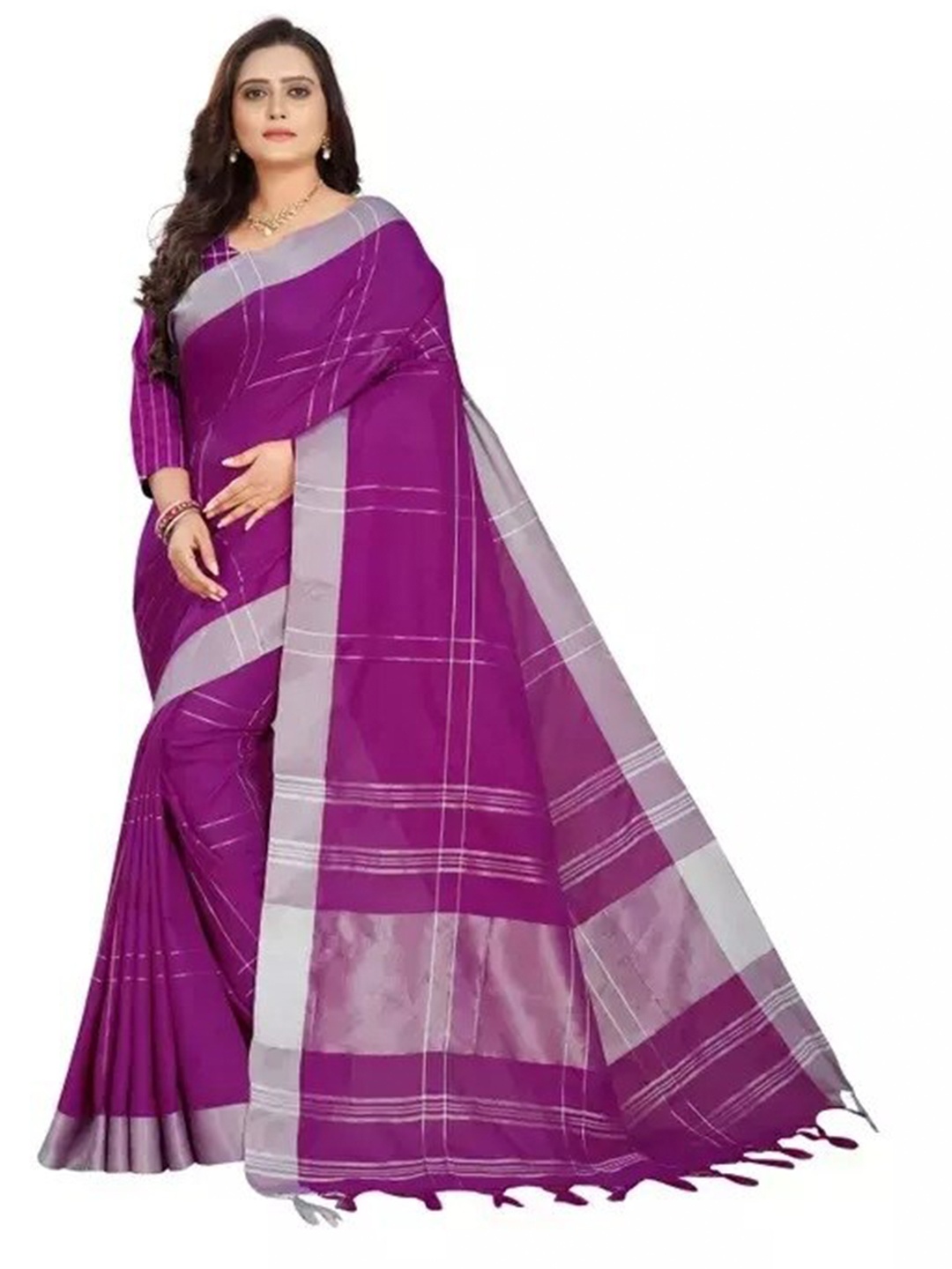 

KALINI Checked Zari Silk Cotton Saree, Magenta