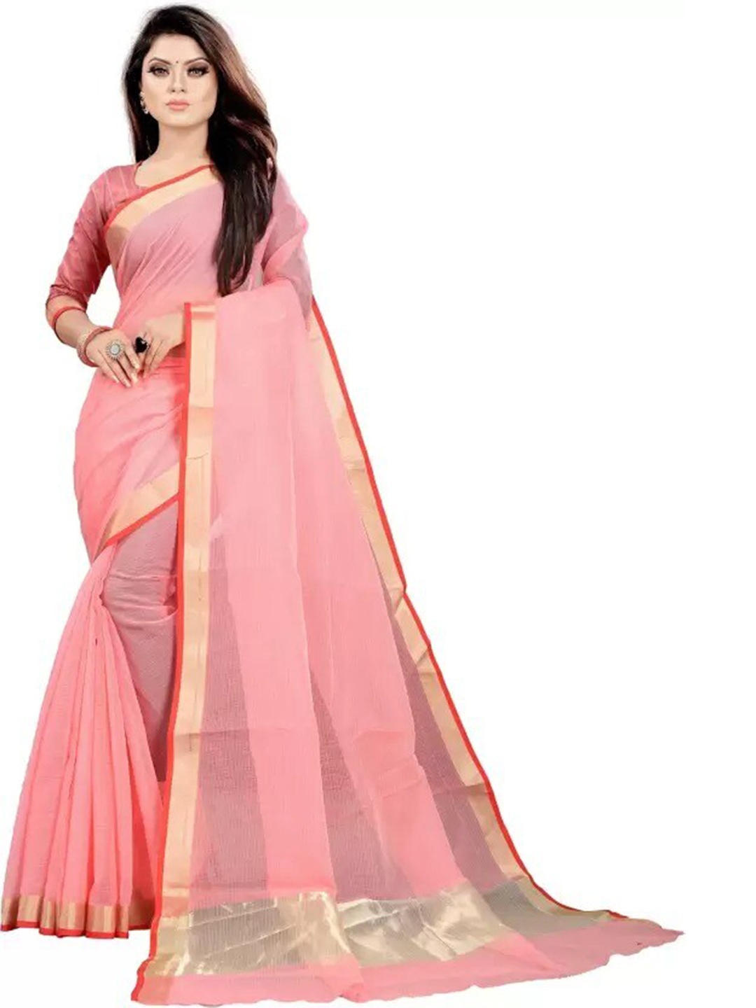 

KALINI Zari Silk Cotton Saree, Pink