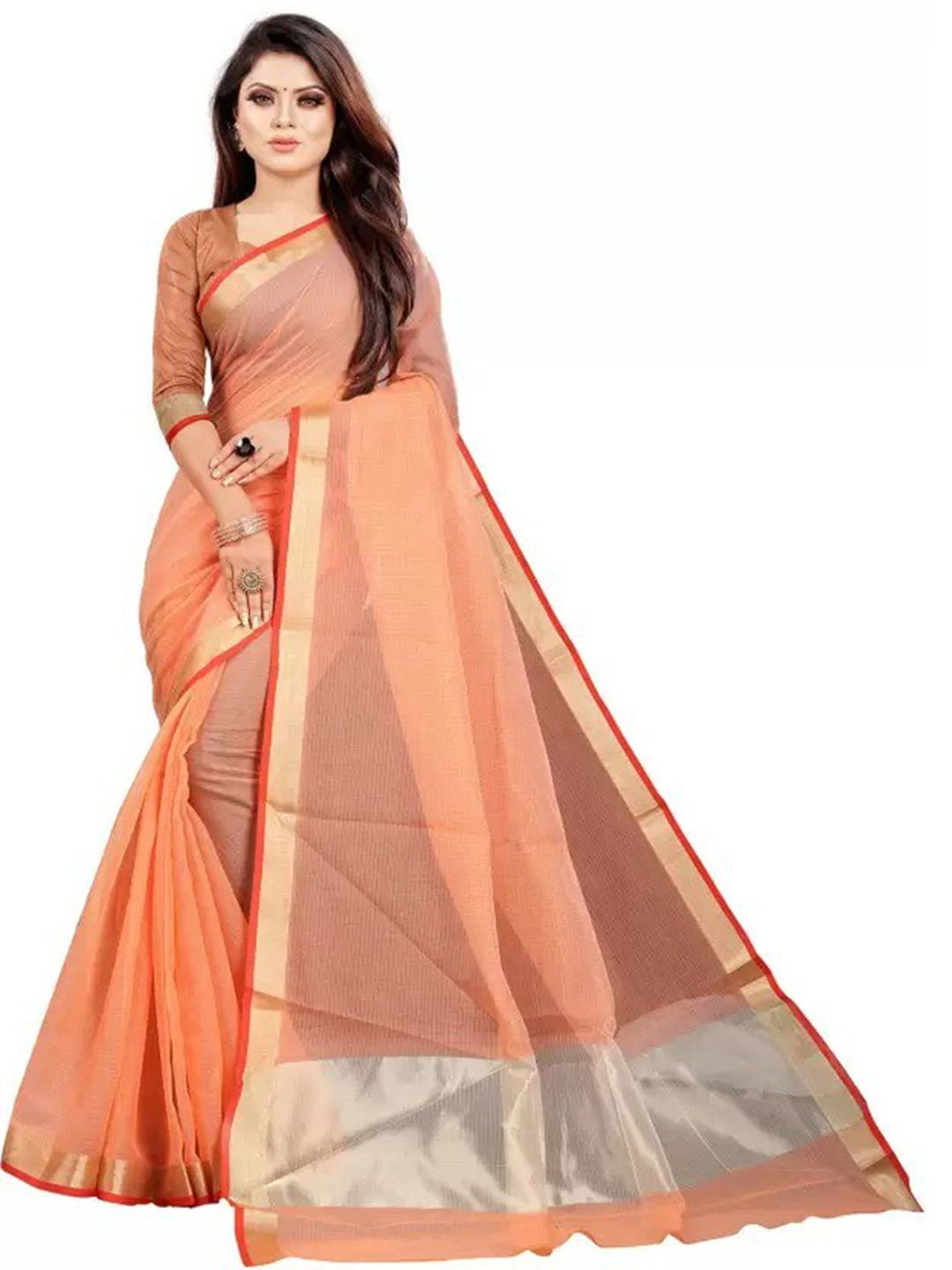 

KALINI Zari Silk Cotton Saree, Peach