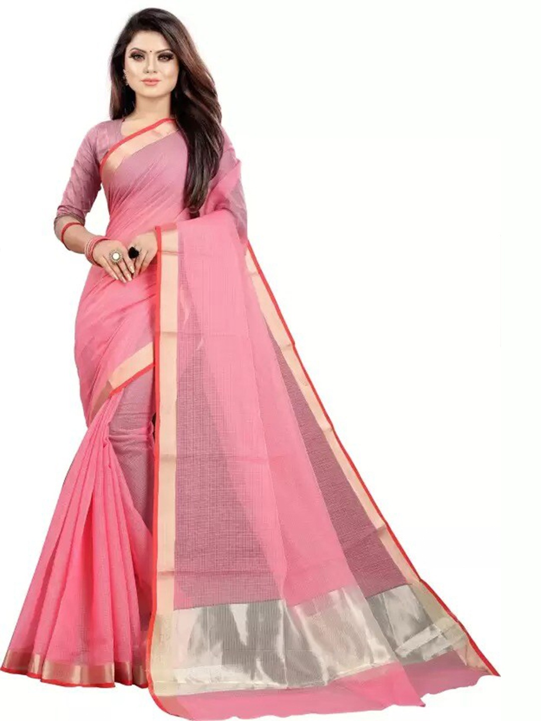 

KALINI Zari Silk Cotton Saree, Pink