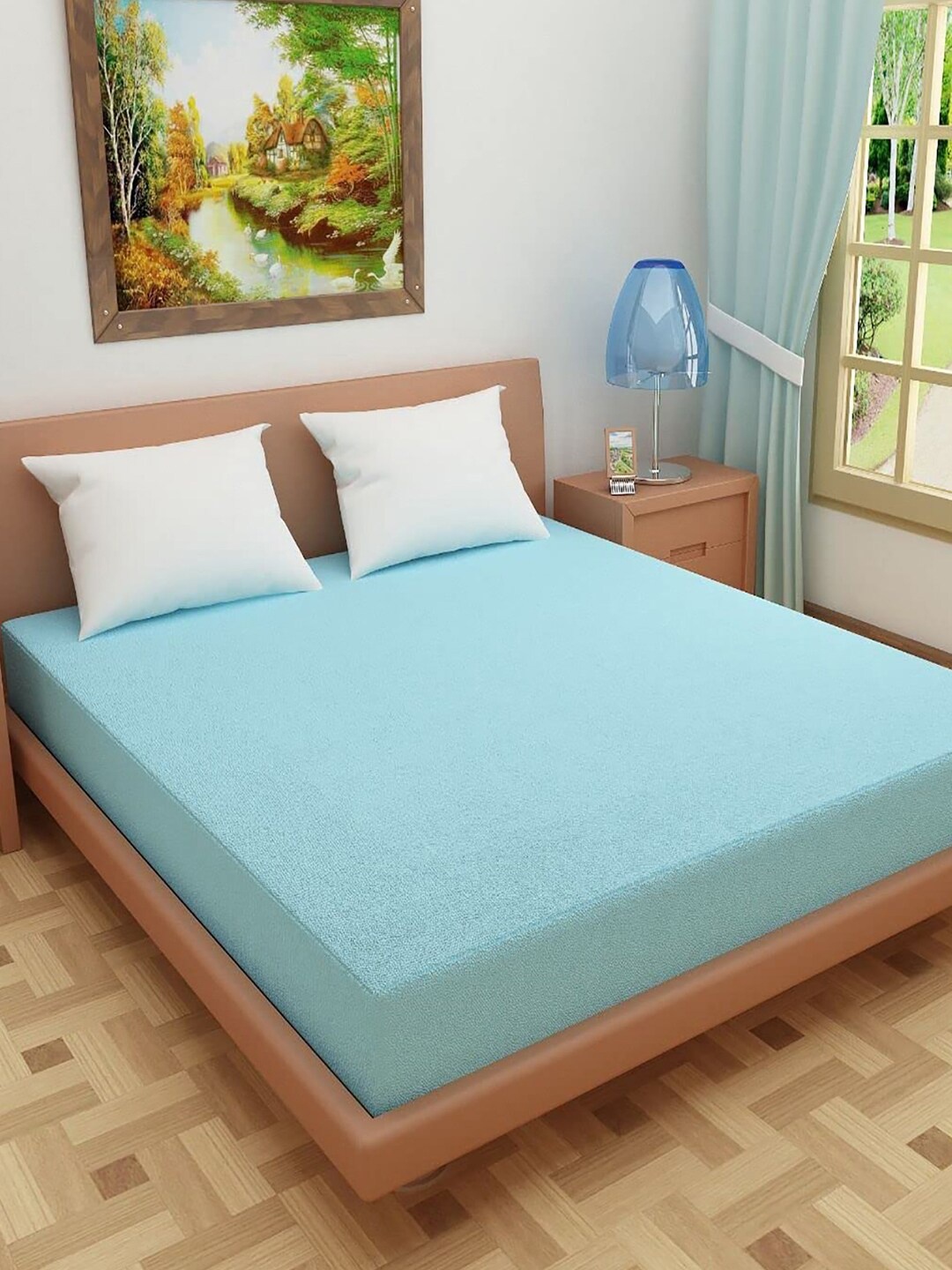 

Kuber Industries Sky Blue Waterproof King Size Elastic Fitted Mattress Protector