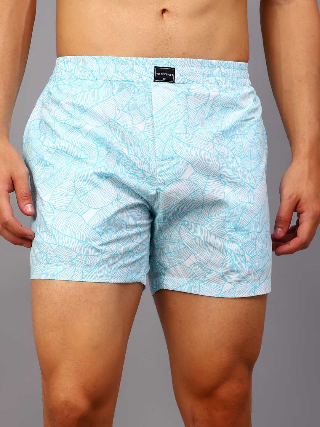 

TOFFCRAFT Austin Men Printed Outer Elastic Boxer, Turquoise blue