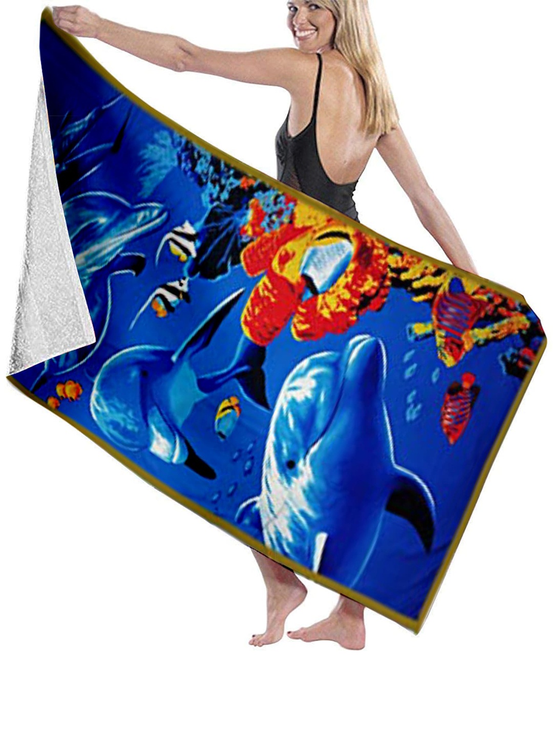 

Lushomes Blue and Orange Set Of 2 Printed 300 GSM Bath Towels