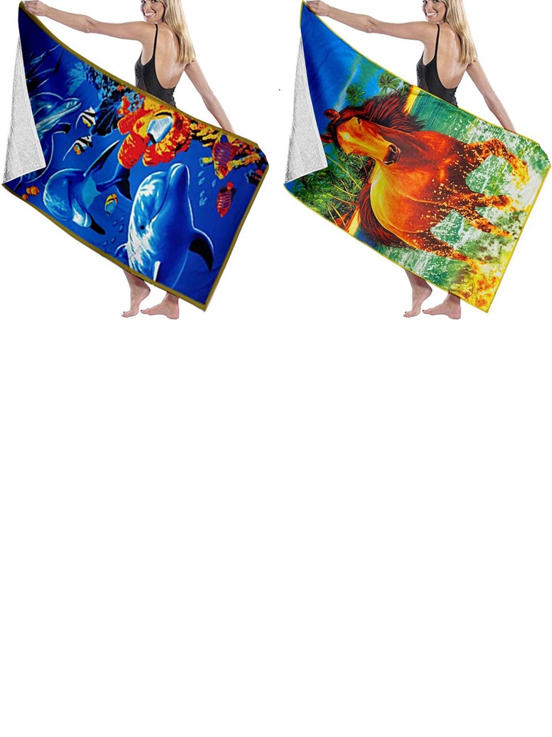 

Lushomes Blue & Green Set Of 2 Printed 300 GSM Quick Dry Bath Towels