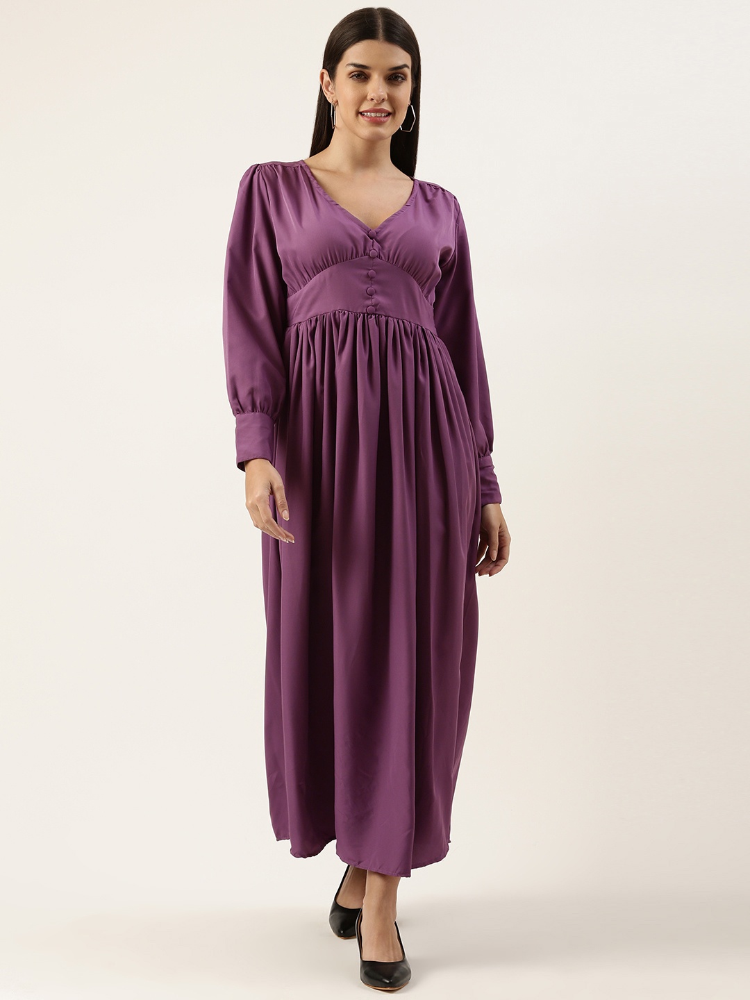 

U&F Solid Crepe Maxi Dress, Purple