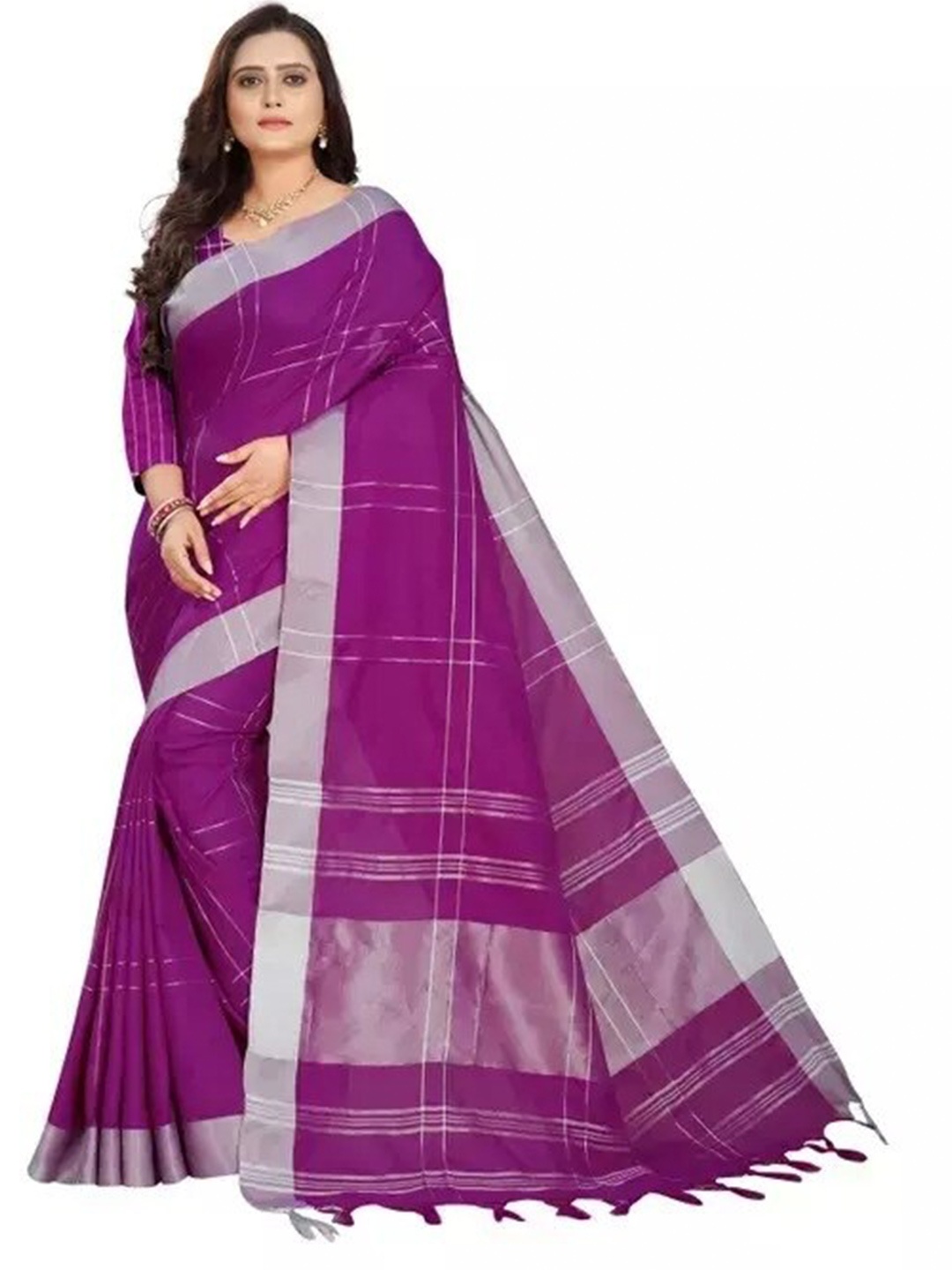 

Florence Checked Zari Silk Cotton Saree, Magenta