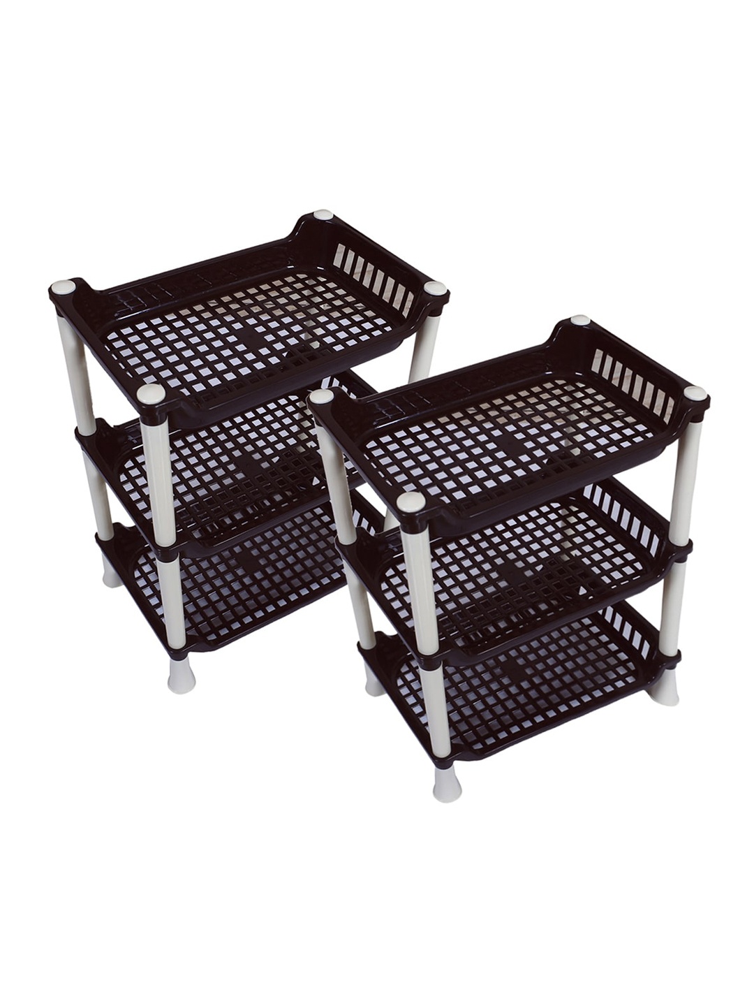 

Kuber Industries Set Of 2 Brown & White 3-Tier Rectangular Storage Racks