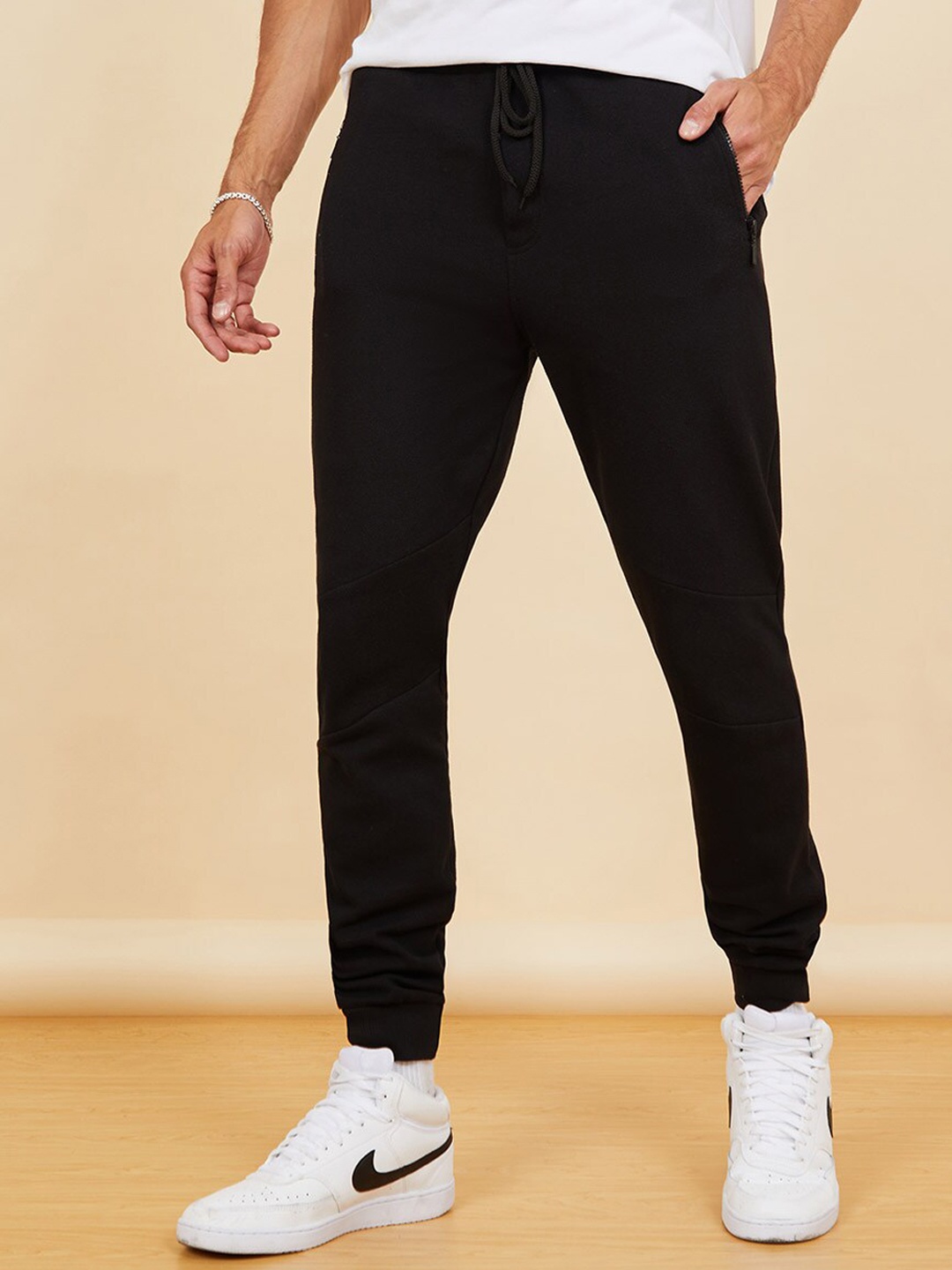 

Styli Men Pique Slim Fit Jogger with Zip Pocket Detail, Black