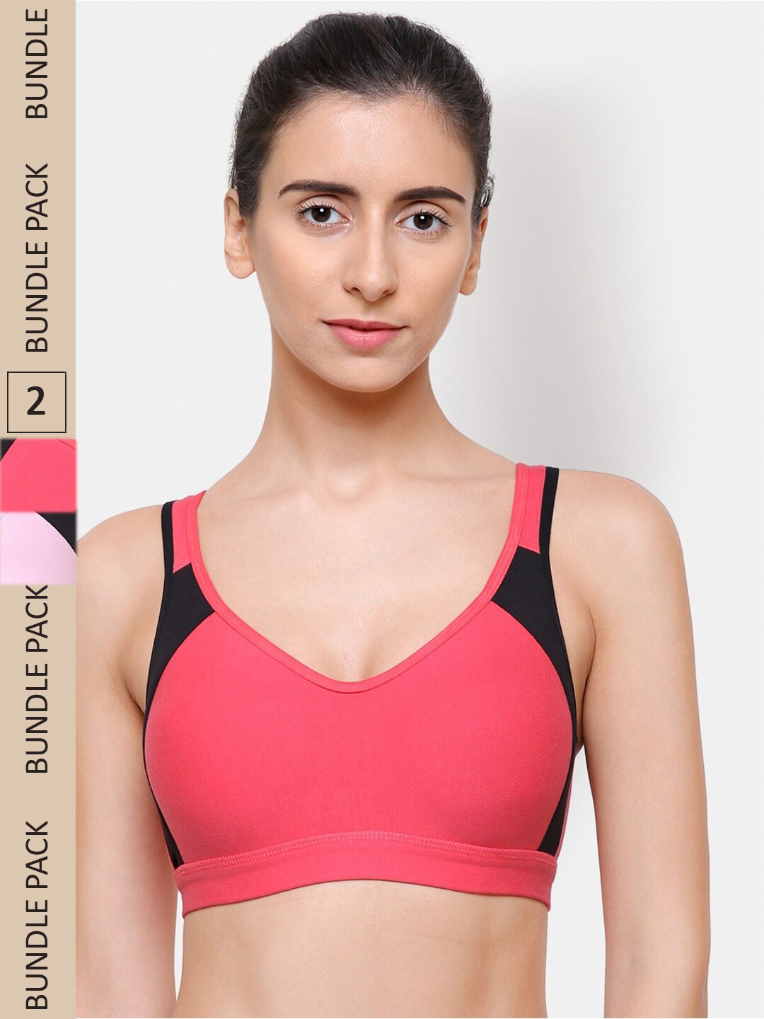 

College Girl Pack of 2 Non-Padded Non-Wired Cotton Sports Bra CG-SB15-Crt-Pnk, Pink