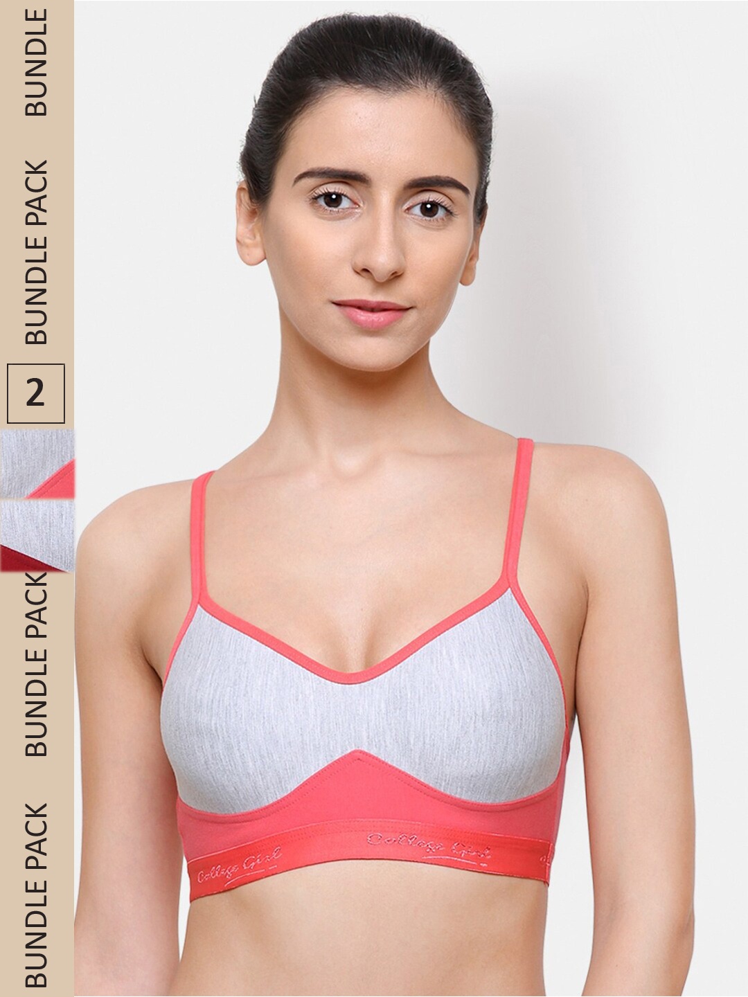 

College Girl Pack of 2 Non-Padded Colourblocked Cotton Sports Bra CG-SB12-Crt-Mrn, Peach