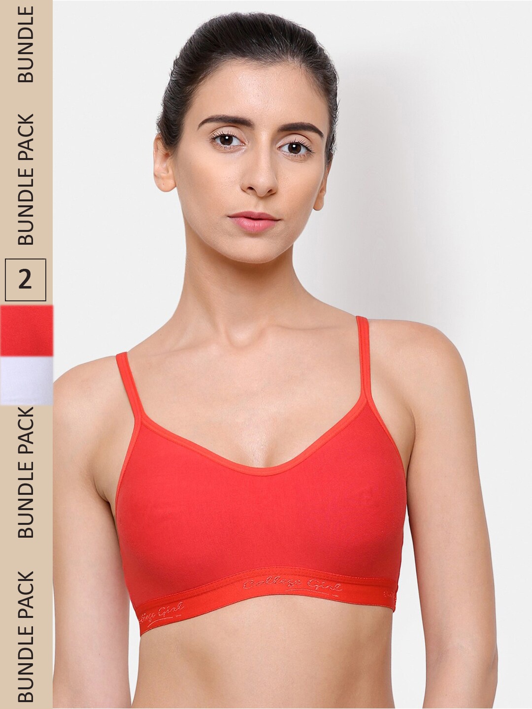 

College Girl Pack of 2 Non-Padded Cotton Sports Bra CG-SB60-Rd-Wht, Red