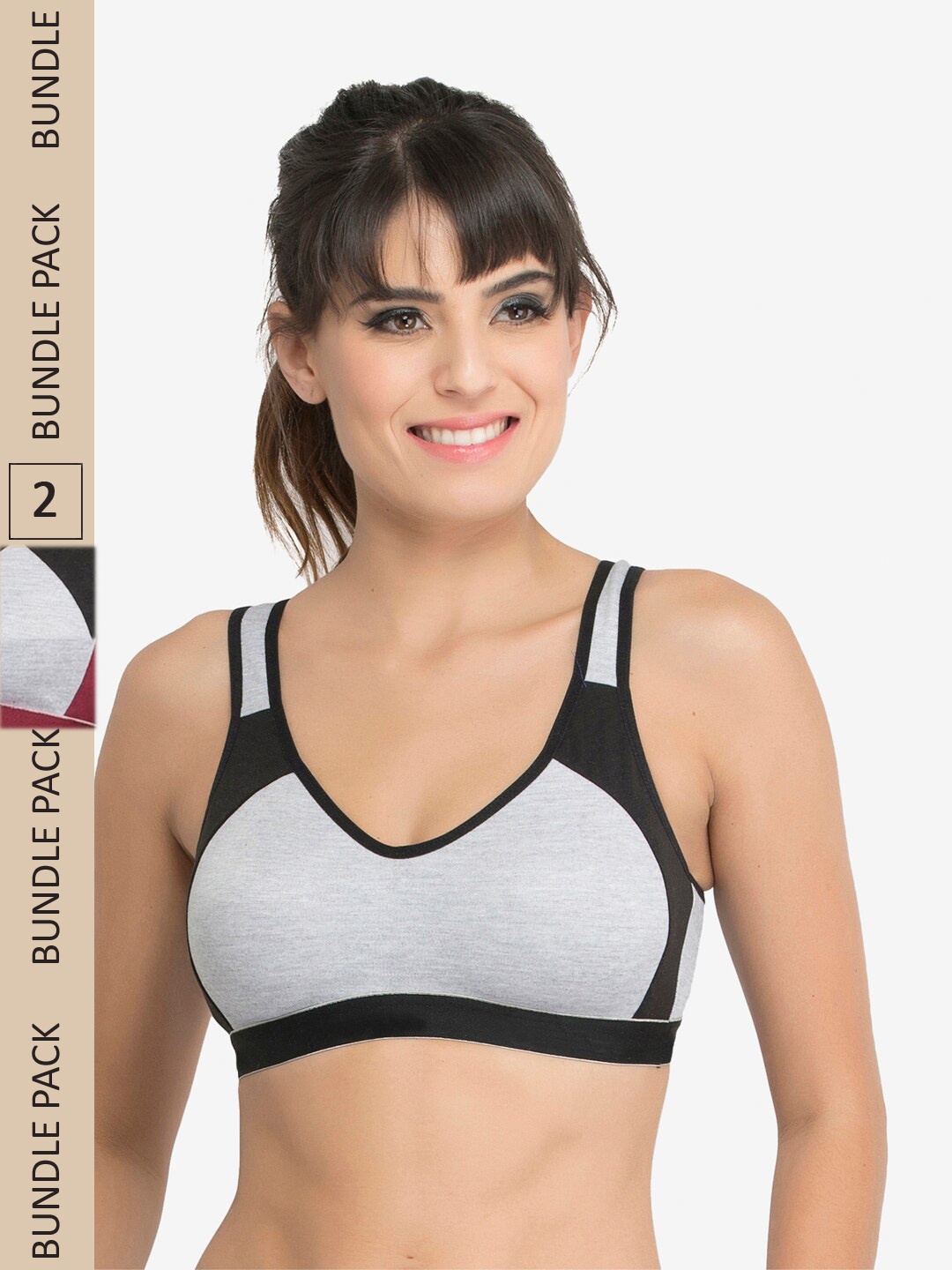 

College Girl Pack of 2 Non-Padded Cotton Sports Bra CG-Sporty-Blk-Mrn, Black