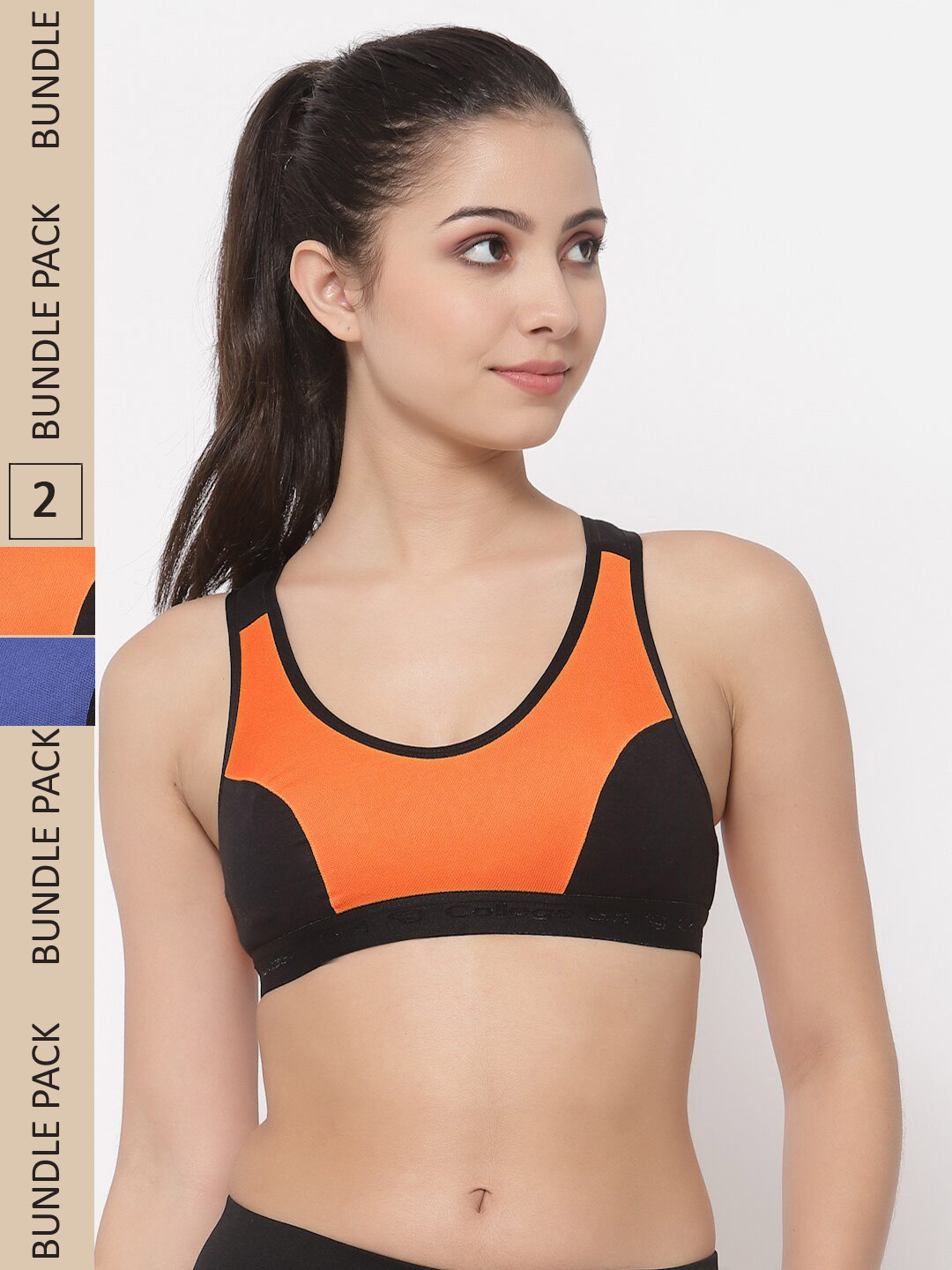 

College Girl Pack of 2 Colourblocked Non Padded Non-Wired Workout Bra CG-SB11, Orange