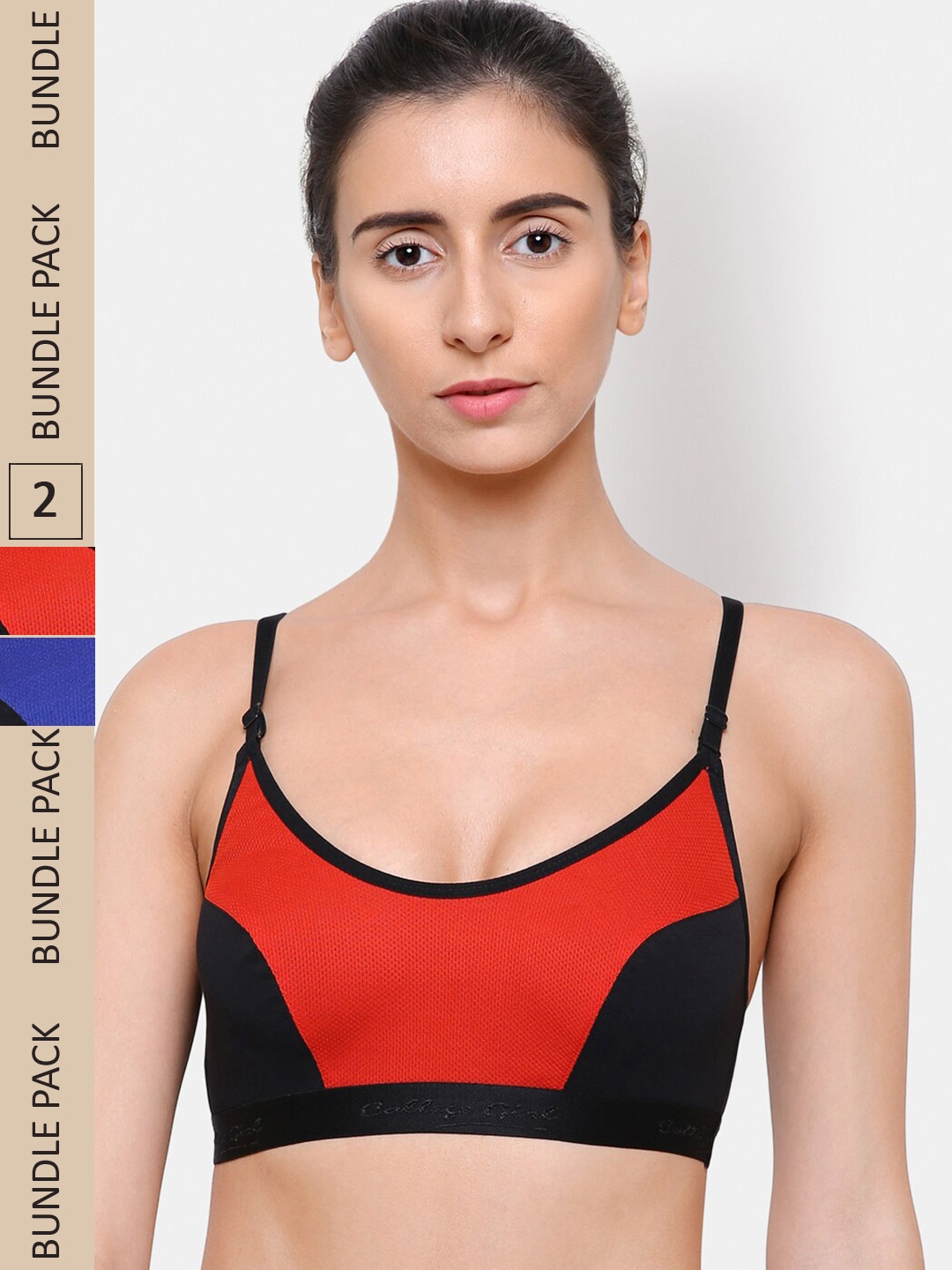 

College Girl Pack of 2 Colourblocked Non Padded Non-Wired Seamless Workout Bra CG-SB10, Red