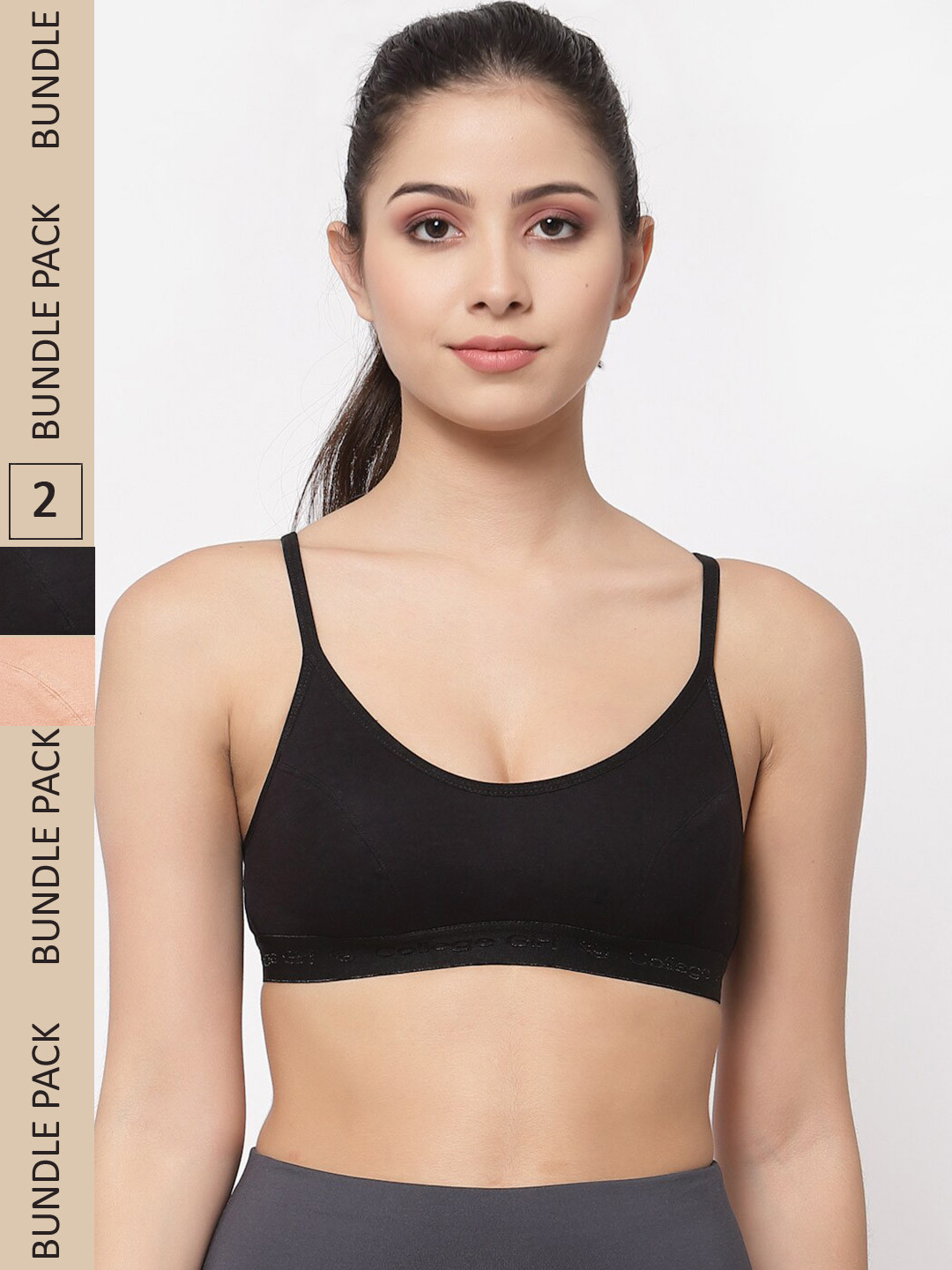 

College Girl Pack of 2 Non Padded Non-Wired Seamless All Day Comfort Workout Bra CG-SB08, Black